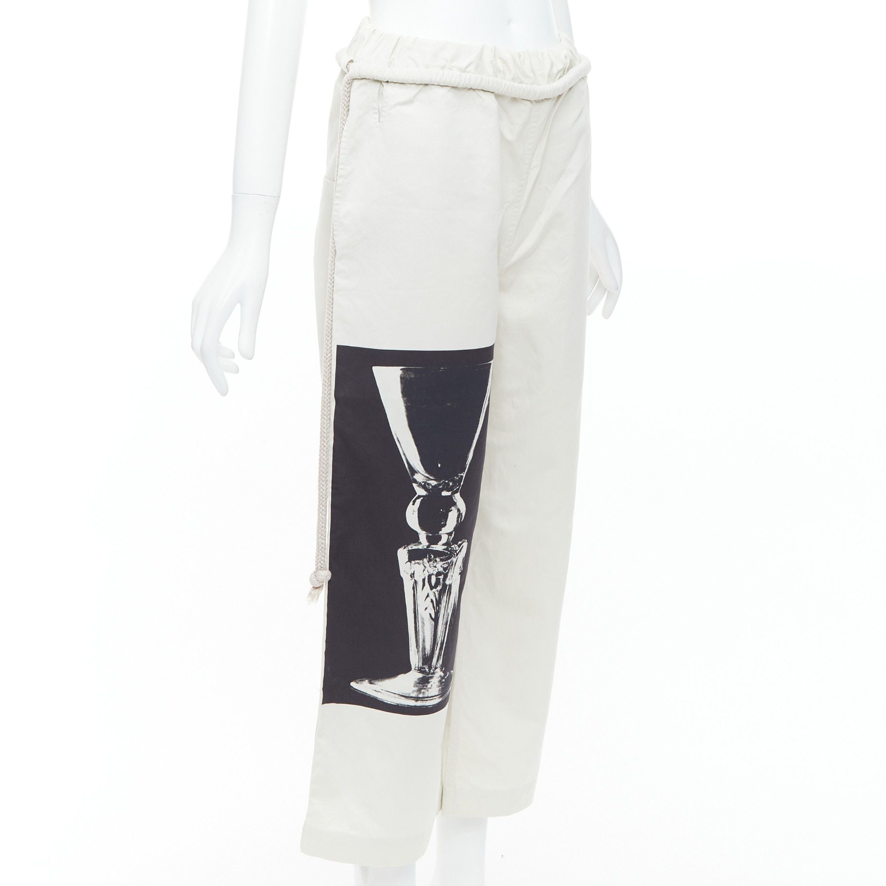 Ports 1961 PORTS 1961 beige cotton silk glass photo print drawstring waist pants IT38 XS Size 28" / US 6 / IT 42 - 3 Thumbnail