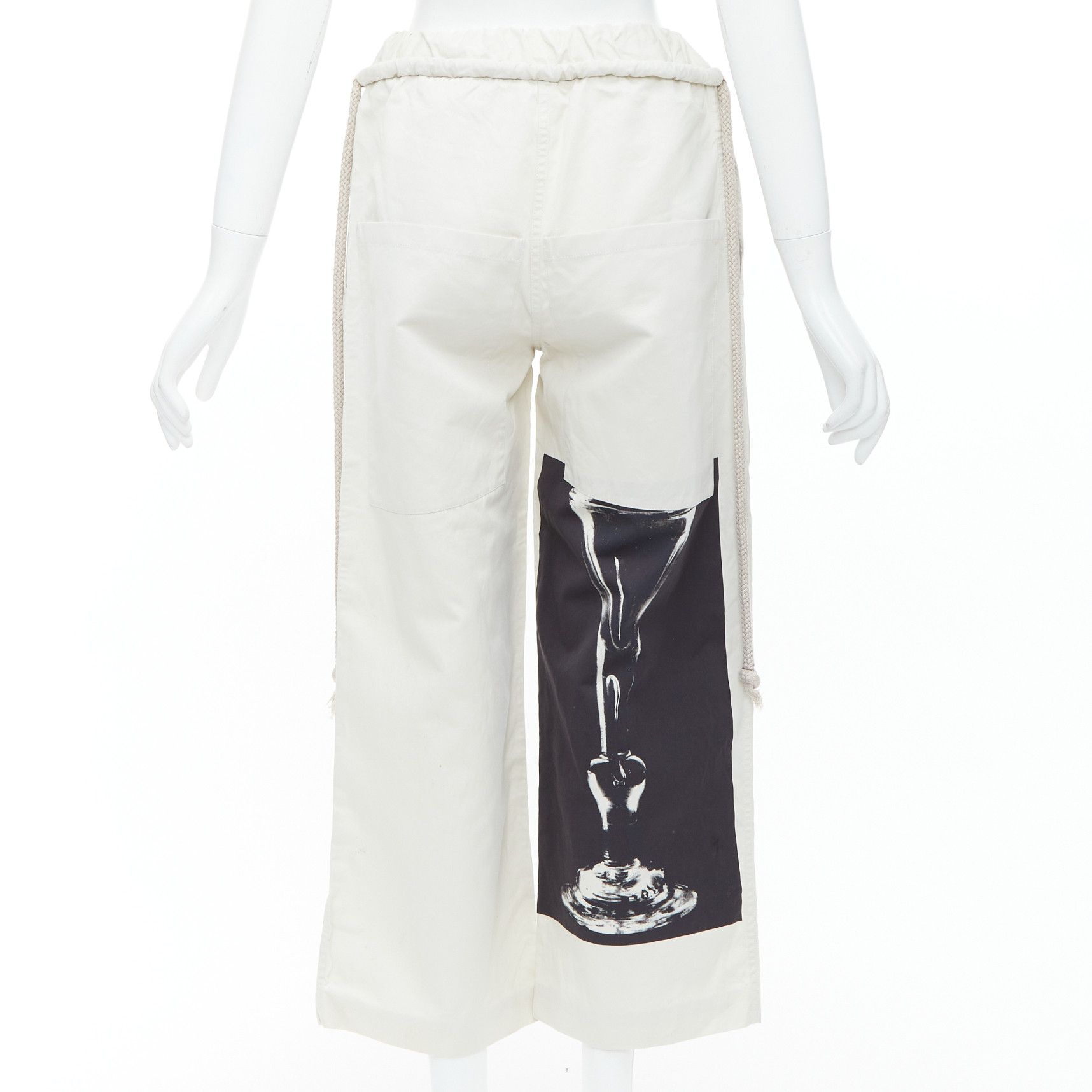Ports 1961 PORTS 1961 beige cotton silk glass photo print drawstring waist pants IT38 XS Size 28" / US 6 / IT 42 - 5 Thumbnail