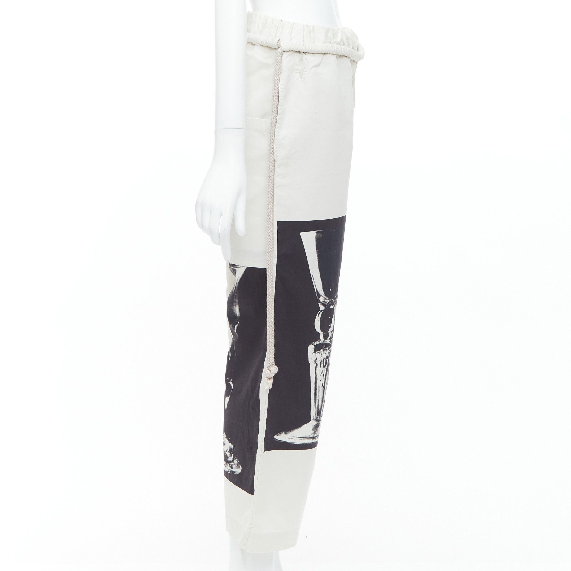 Ports 1961 PORTS 1961 beige cotton silk glass photo print drawstring waist pants IT38 XS Size 28" / US 6 / IT 42 - 4 Thumbnail