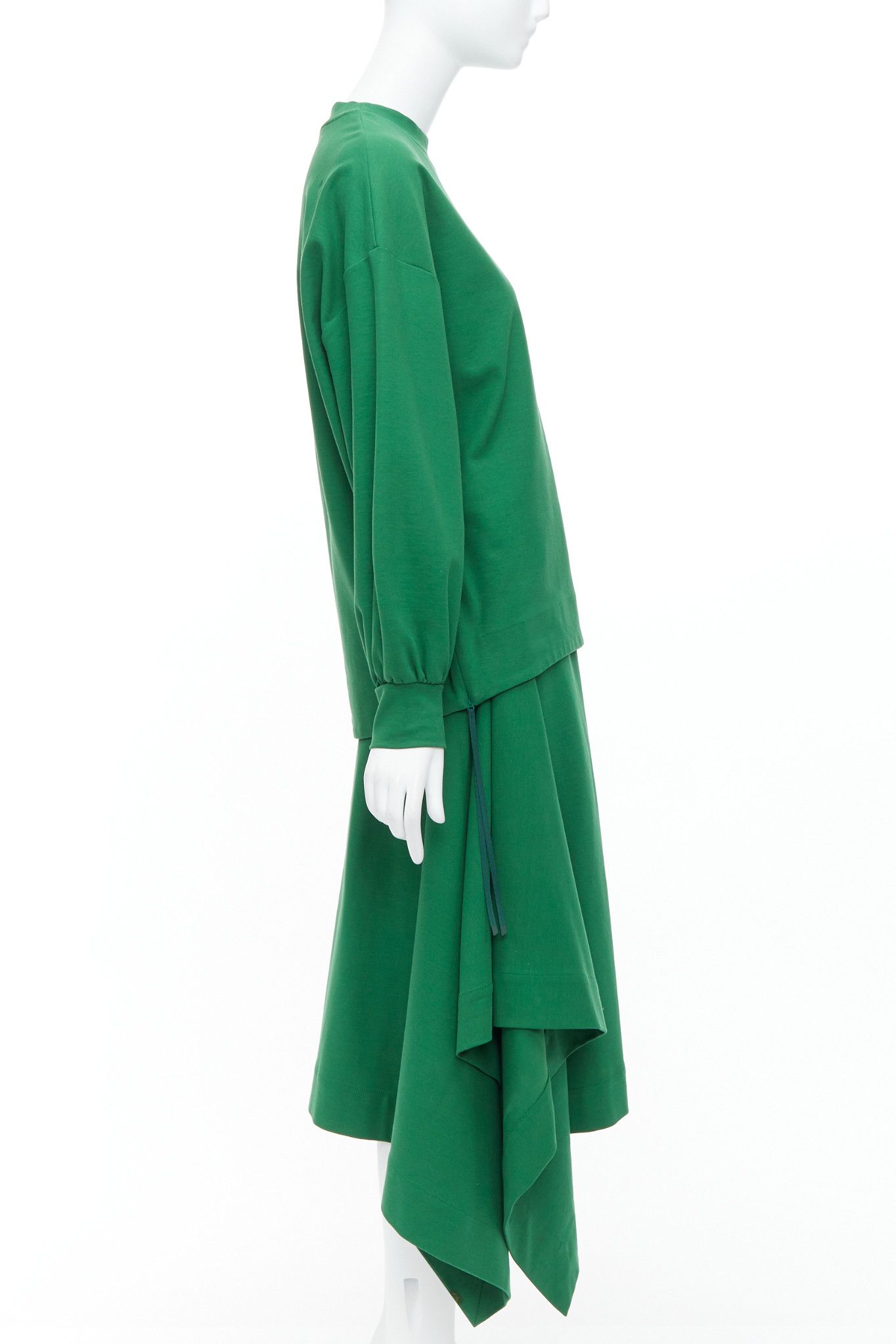 HYKE HYKE green cotton pullover sweater asymmetric hem skirt set JP2 M Size S / US 4 / IT 40 - 3 Thumbnail