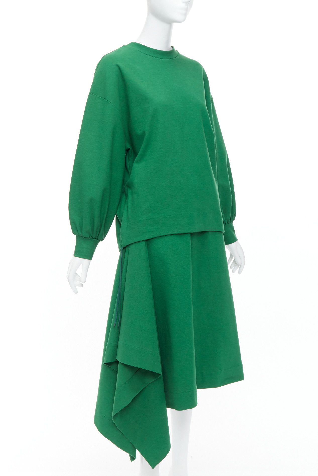 HYKE HYKE green cotton pullover sweater asymmetric hem skirt set JP2 M Size S / US 4 / IT 40 - 2 Thumbnail