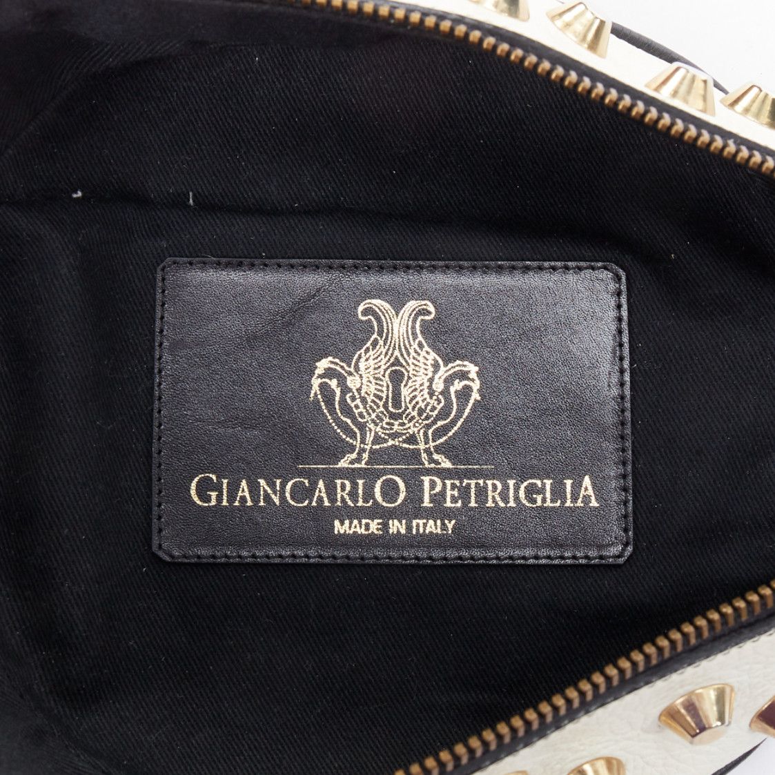 Other GIANCARLO PETRIGLIA white back leather gold studded wristlet clutch bag Size ONE SIZE - 9 Thumbnail