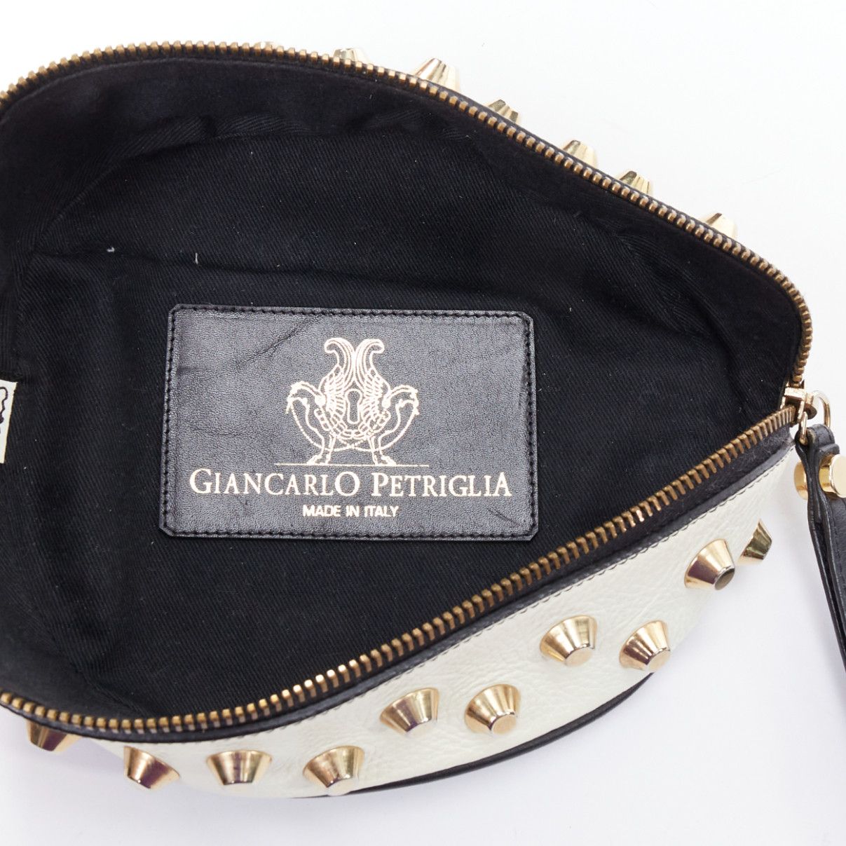 Other GIANCARLO PETRIGLIA white back leather gold studded wristlet clutch bag Size ONE SIZE - 10 Thumbnail