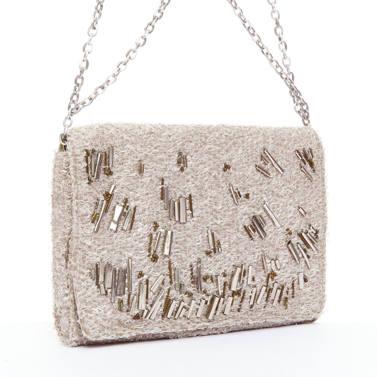 Other THEYSKENS THEORY grey silver embellished lurex appique fold clutch Size ONE SIZE - 3 Thumbnail