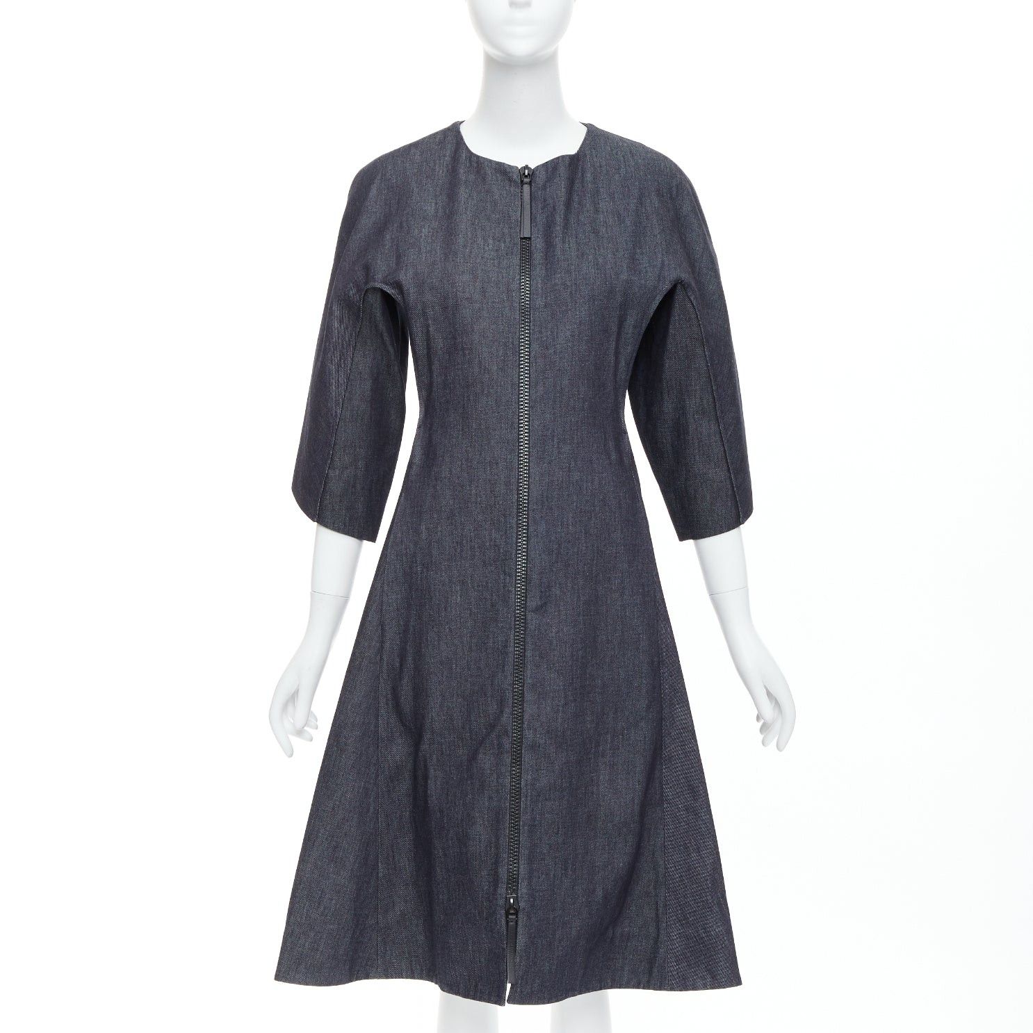 Marni MARNI indigo blue denim zip front dolman sleeve midi dress IT40 S Size S / US 4 / IT 40 - 2 Thumbnail