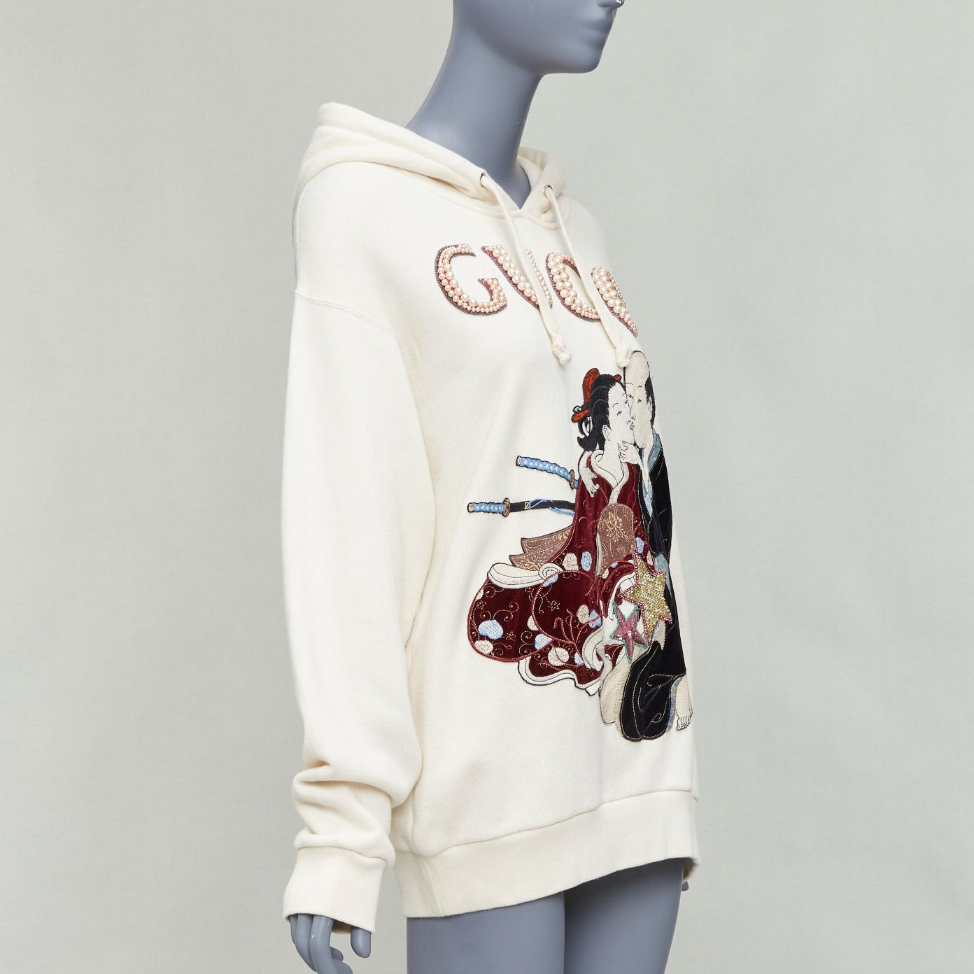 Gucci GUCCI Shunga Geisha Lover cream embroidery pearl embellished hoodie M Size M / US 6-8 / IT 42-44 - 3 Thumbnail