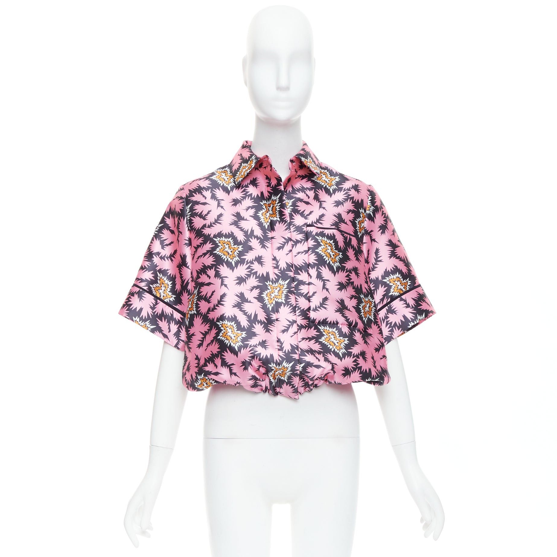 Victoria Beckham VVB VICTORIA BECKHAM pink pop graphic silk bubble boxy overshirt UK6 XS Size XS / US 0-2 / IT 36-38 - 9 Thumbnail