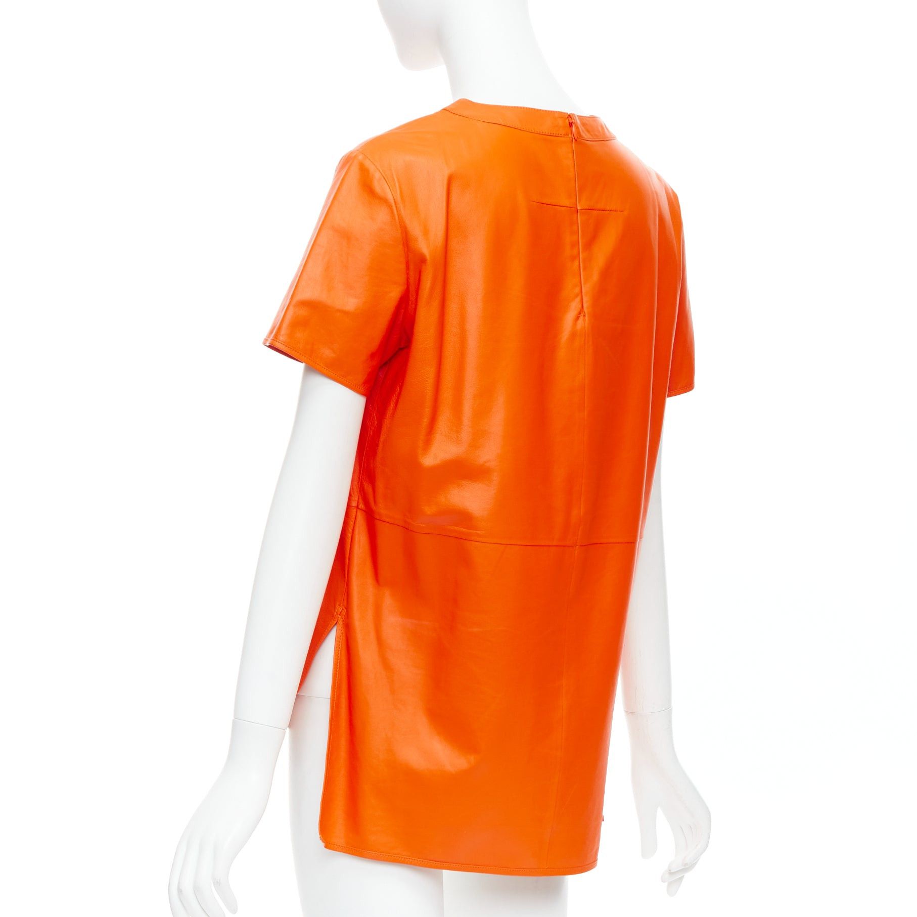 Givenchy GIVENCHY Riccardo Tisci orange lambskin leather hi-low shirt FR36 S Size S / US 4 / IT 40 - 6 Thumbnail