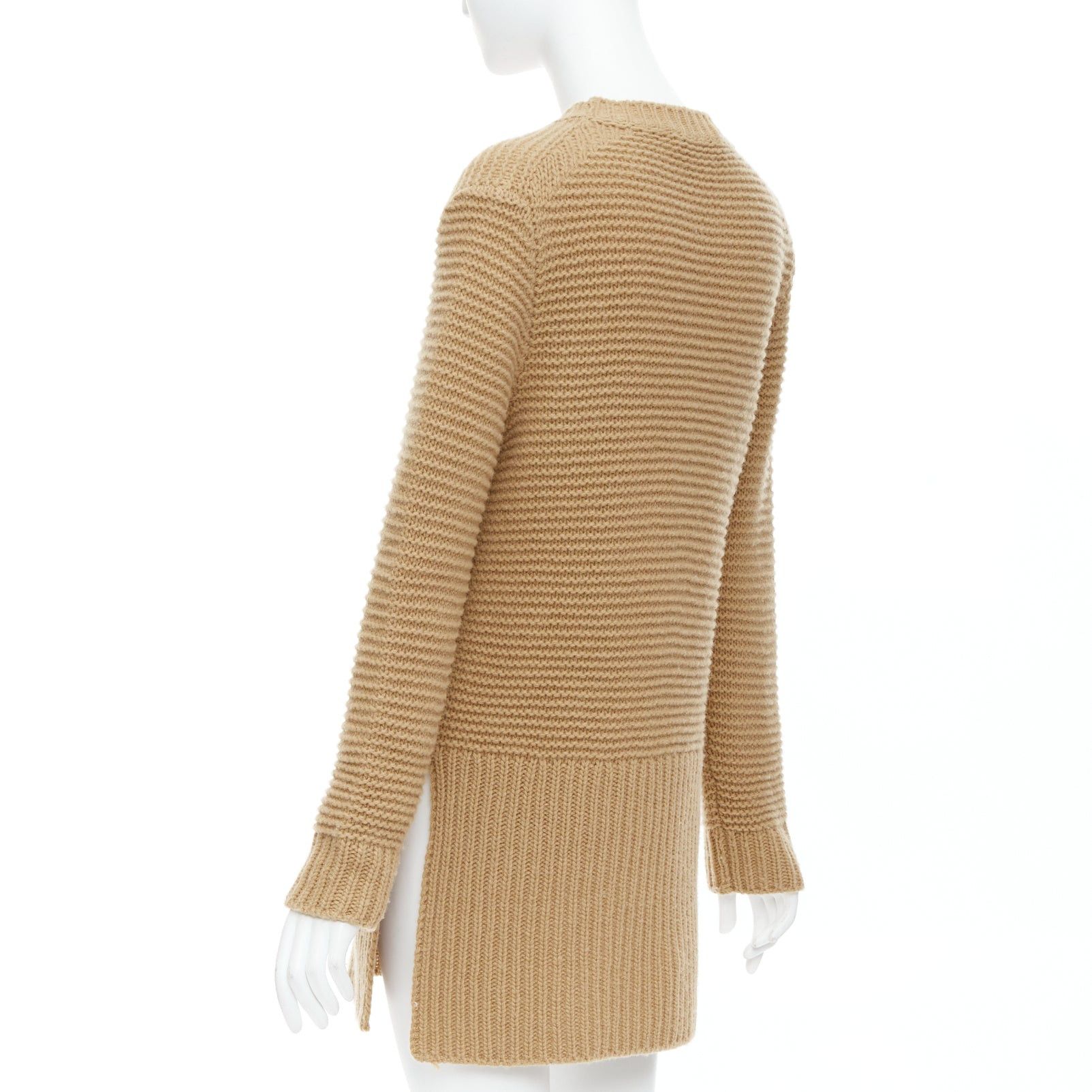 Marni MARNI 100% virgin wool camel brown contrasting ribbed knit slit side sweater IT38 XS Size XS / US 0-2 / IT 36-38 - 6 Thumbnail