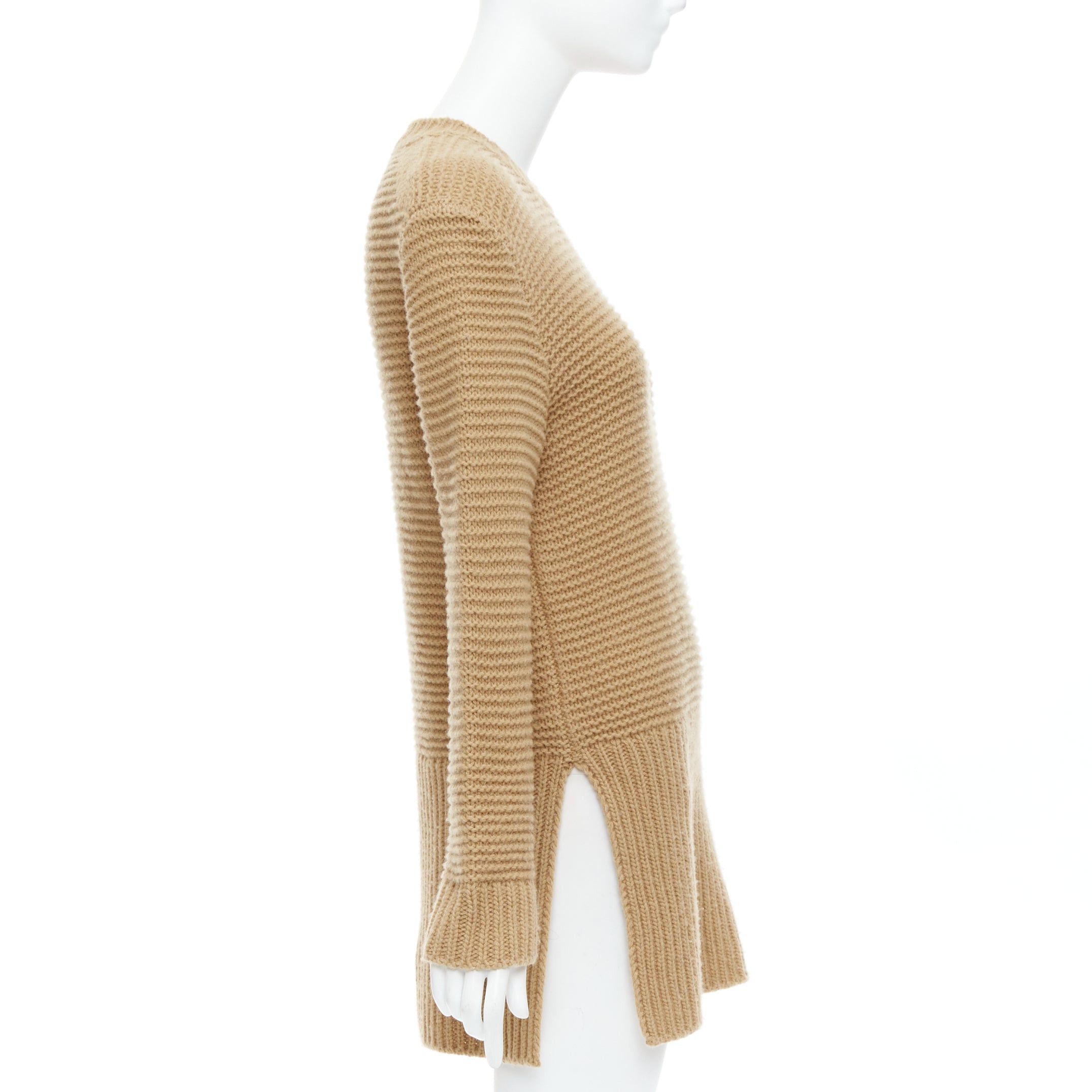 Marni MARNI 100% virgin wool camel brown contrasting ribbed knit slit side sweater IT38 XS Size XS / US 0-2 / IT 36-38 - 4 Thumbnail