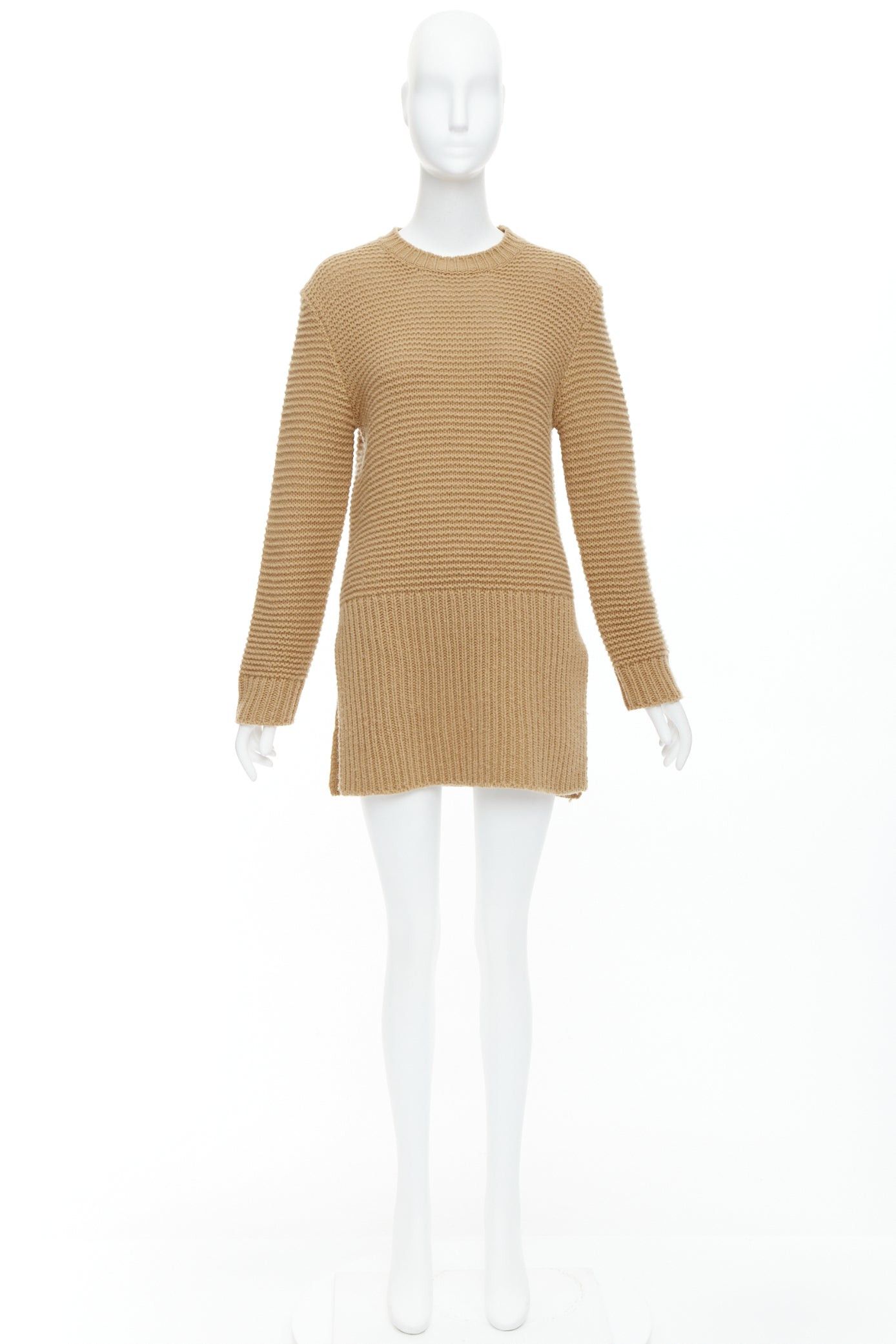 Marni MARNI 100% virgin wool camel brown contrasting ribbed knit slit side sweater IT38 XS Size XS / US 0-2 / IT 36-38 - 9 Thumbnail