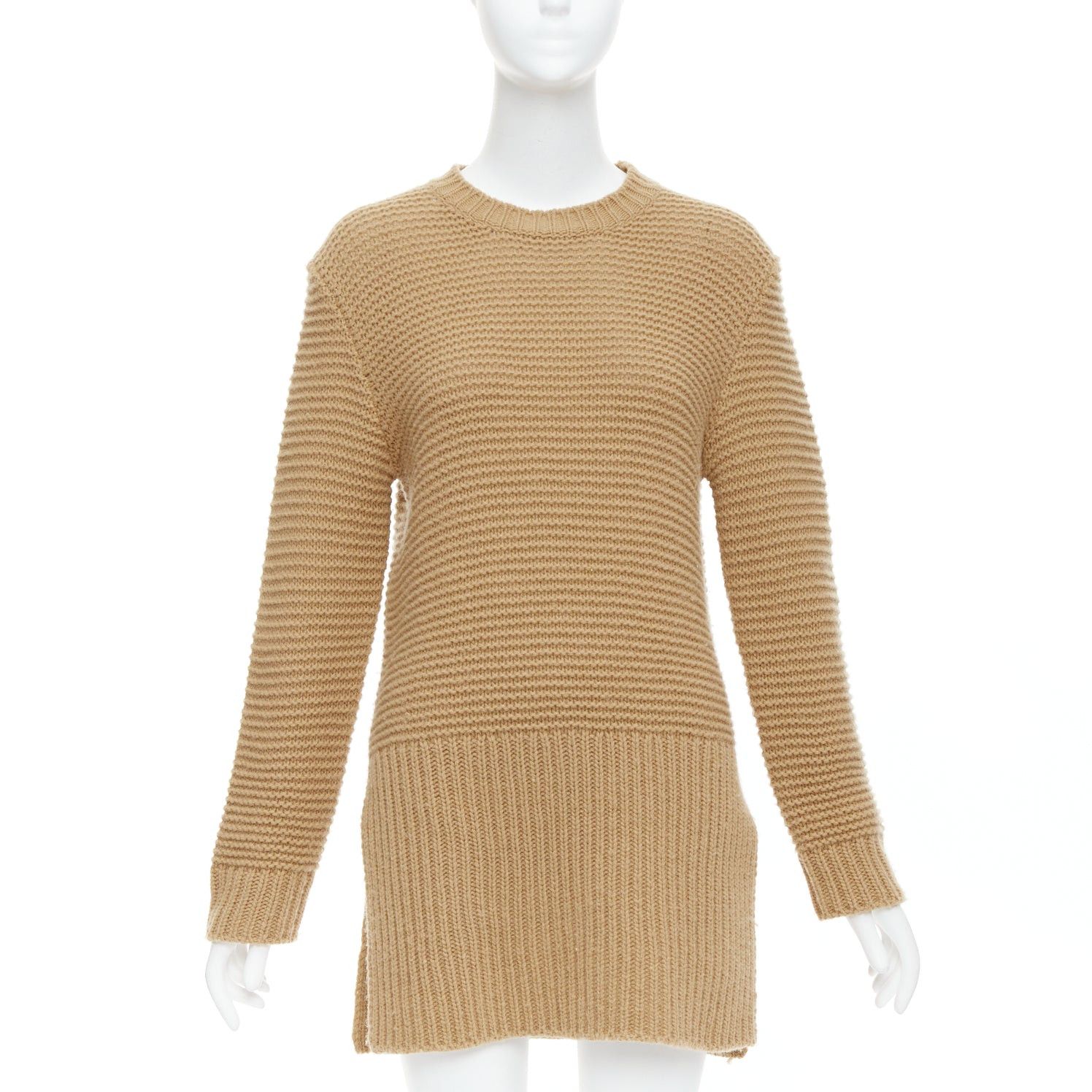 Marni MARNI 100% virgin wool camel brown contrasting ribbed knit slit side sweater IT38 XS Size XS / US 0-2 / IT 36-38 - 3 Thumbnail