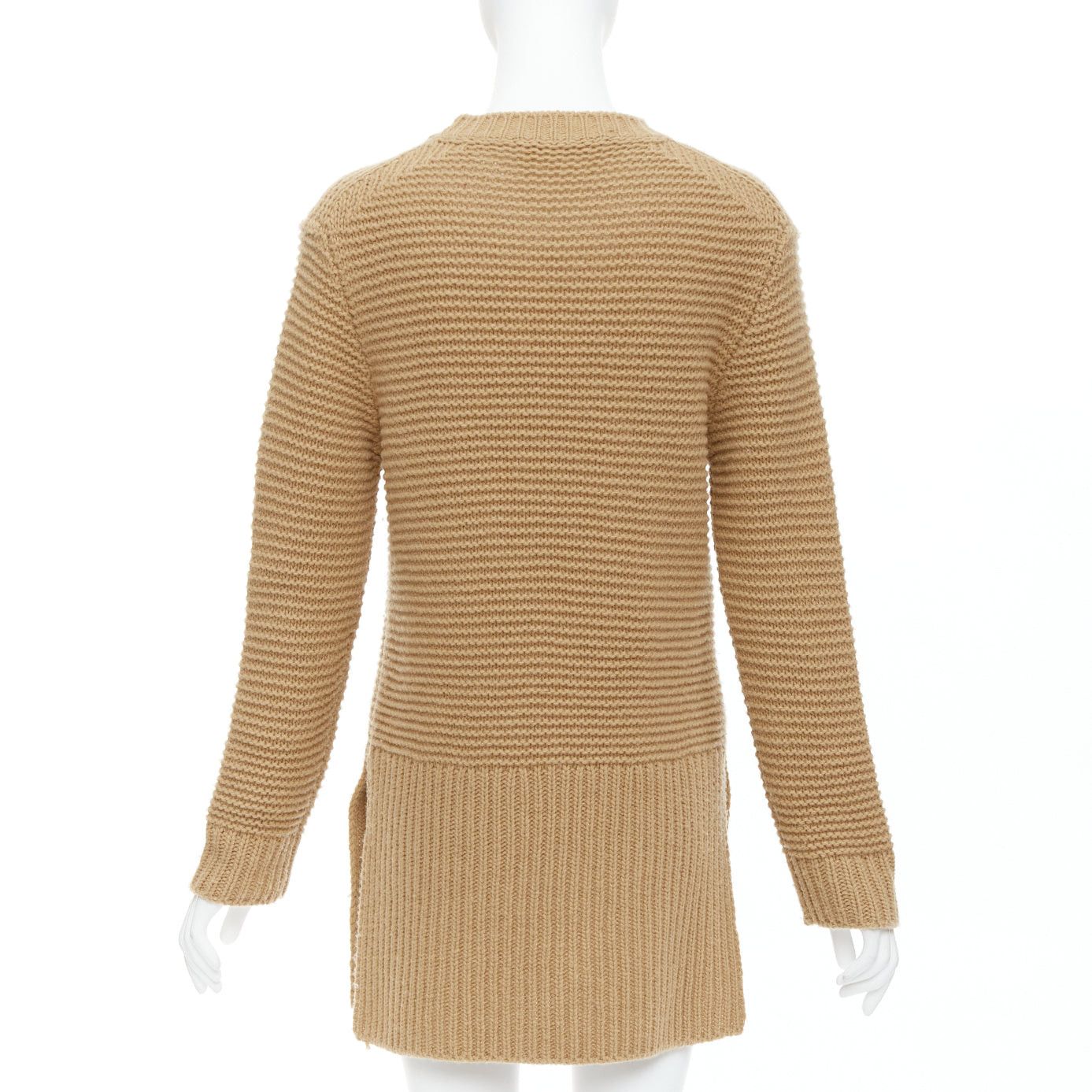 Marni MARNI 100% virgin wool camel brown contrasting ribbed knit slit side sweater IT38 XS Size XS / US 0-2 / IT 36-38 - 5 Thumbnail