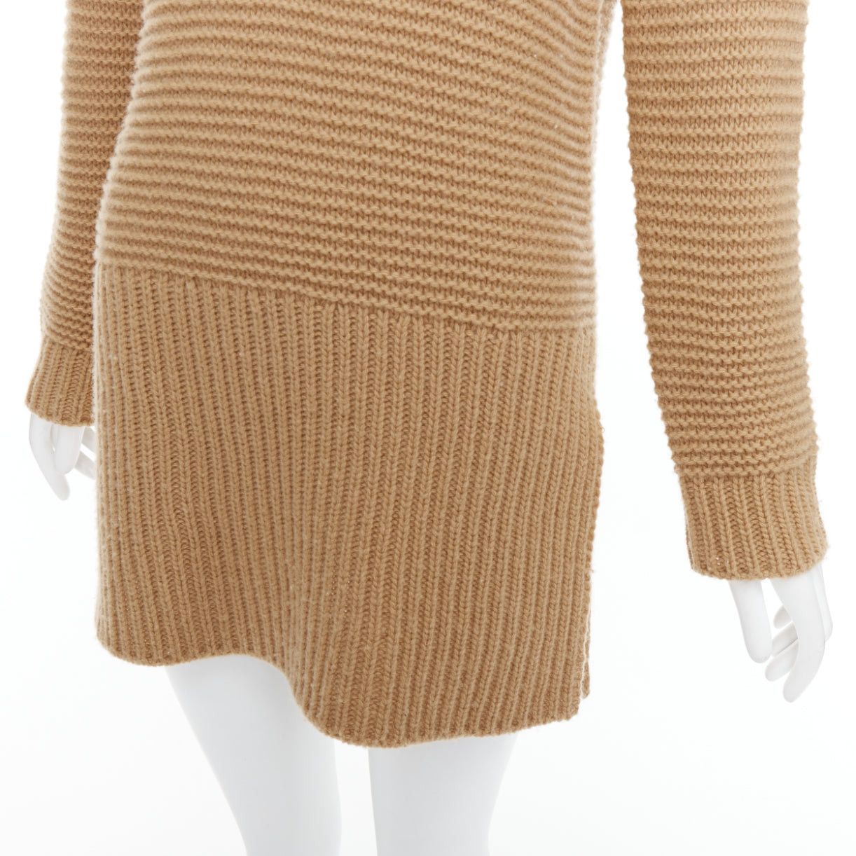 Marni MARNI 100% virgin wool camel brown contrasting ribbed knit slit side sweater IT38 XS Size XS / US 0-2 / IT 36-38 - 7 Thumbnail