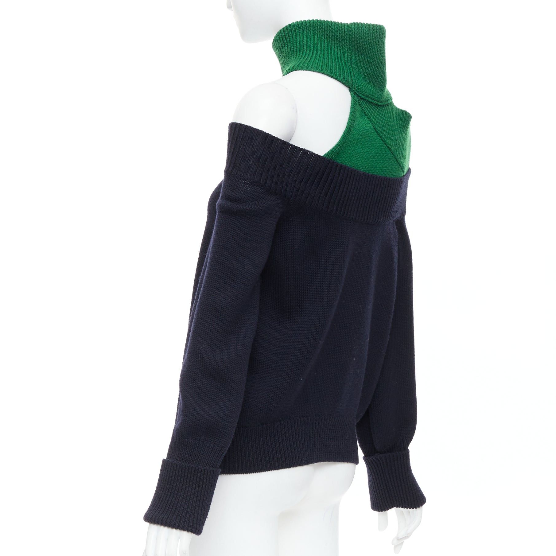 MONSE MONSE navy green merino wool asymmetric cut out sweater S Size S / US 4 / IT 40 - 6 Thumbnail