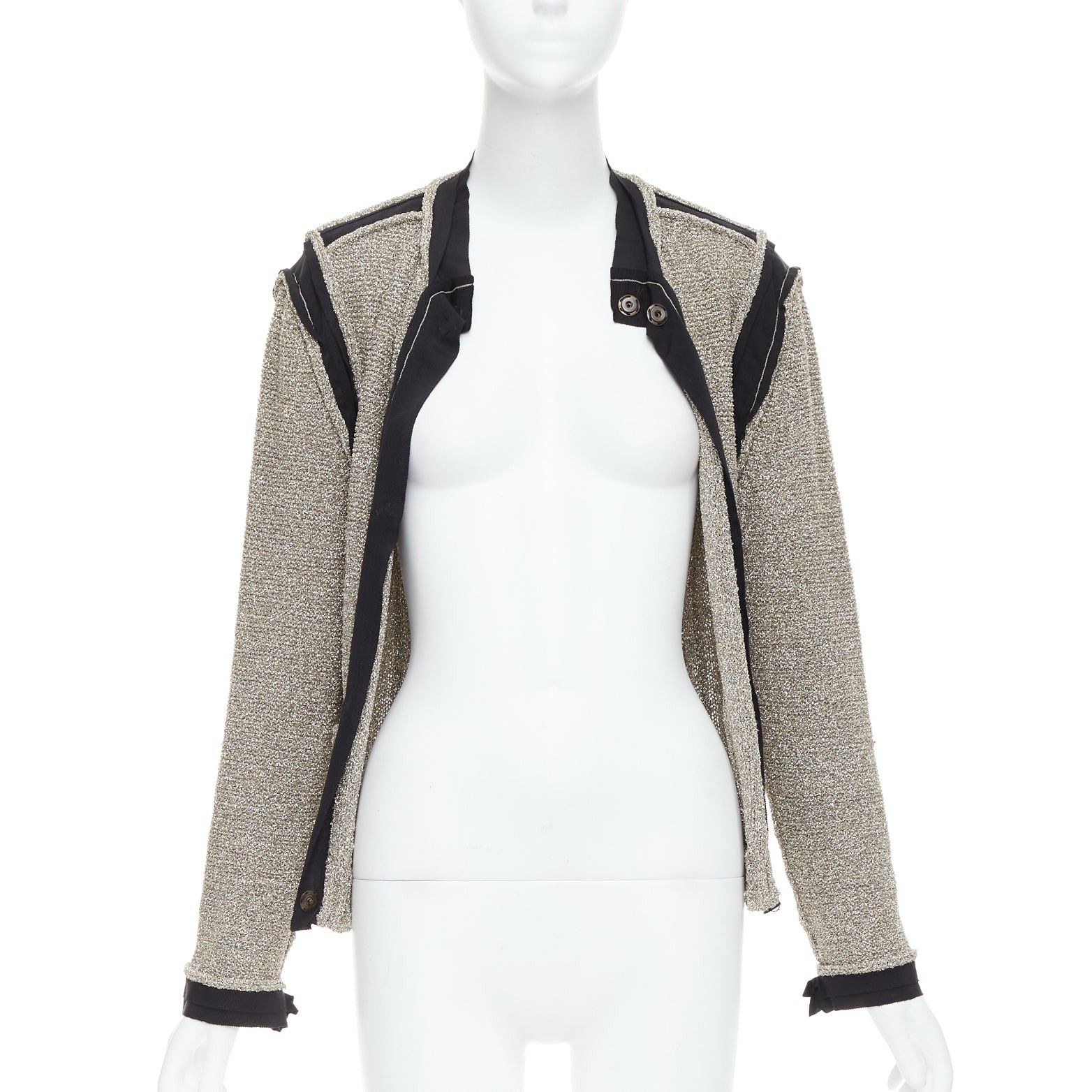 Lanvin LANVIN 2014 metallic gold black trim long sleeve cardigan S Size S / US 4 / IT 40 - 3 Thumbnail