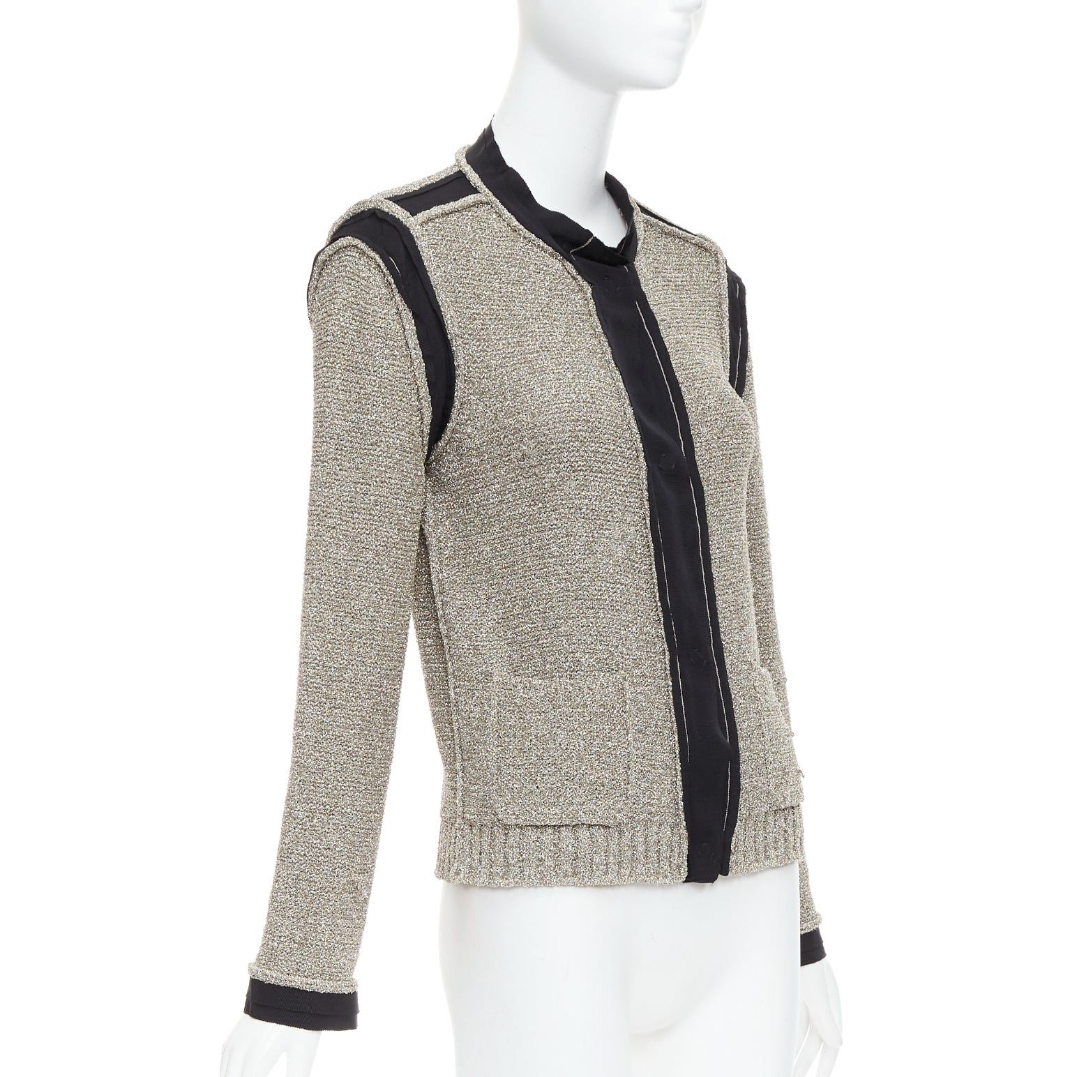 Lanvin LANVIN 2014 metallic gold black trim long sleeve cardigan S Size S / US 4 / IT 40 - 4 Thumbnail