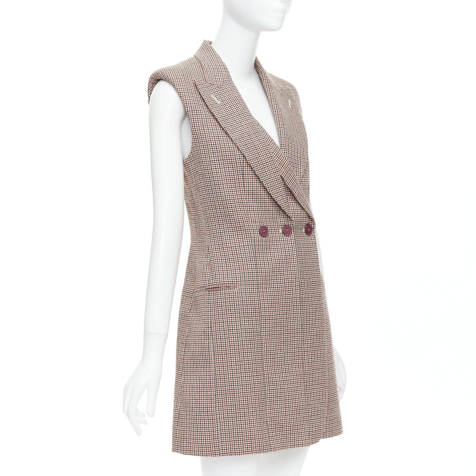 Stella McCartney STELLA MCCARTNEY 2017 burgundy houndstooth double collar blazer dress IT40 S Size S / US 4 / IT 40 - 4 Thumbnail