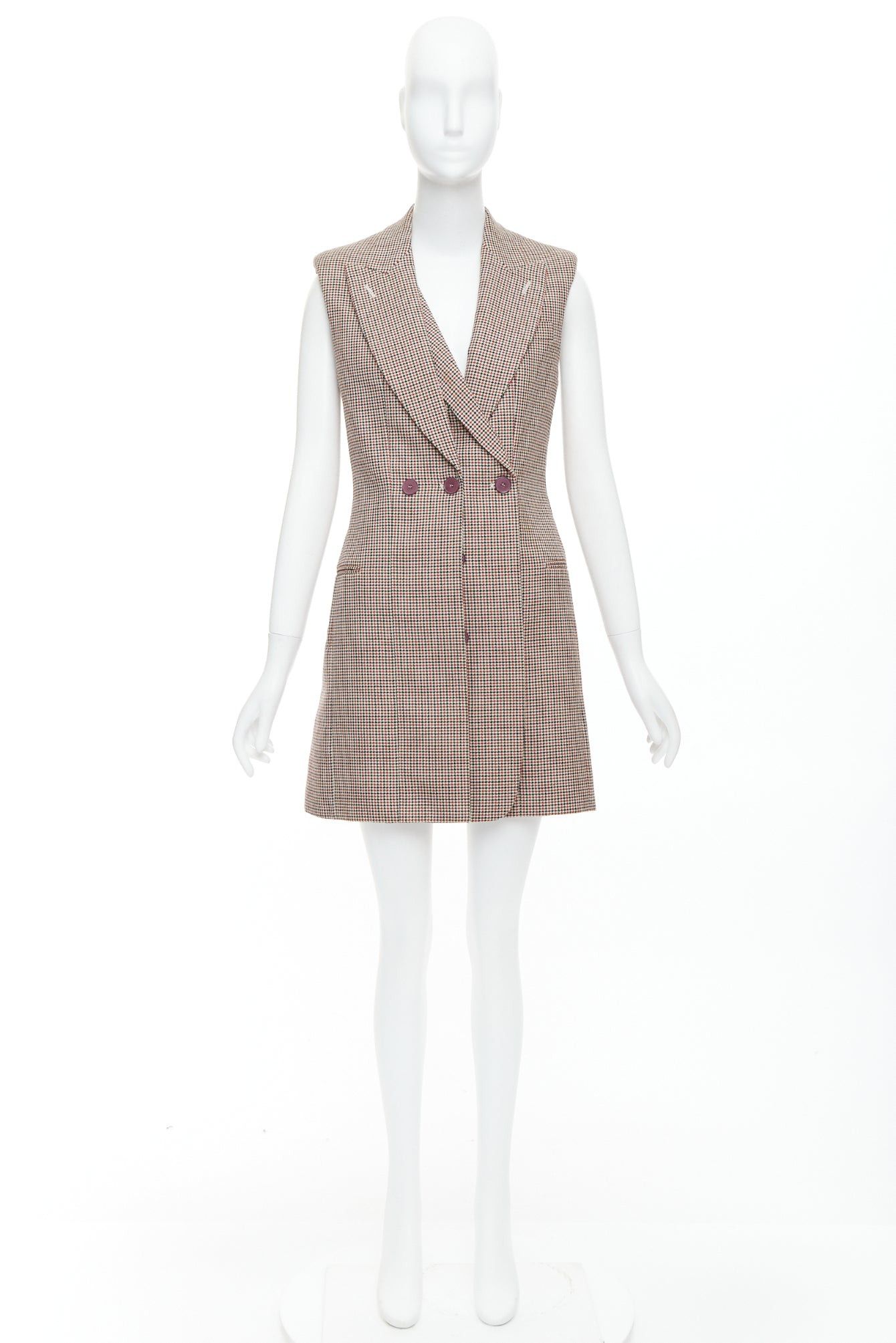 Stella McCartney STELLA MCCARTNEY 2017 burgundy houndstooth double collar blazer dress IT40 S Size S / US 4 / IT 40 - 10 Thumbnail