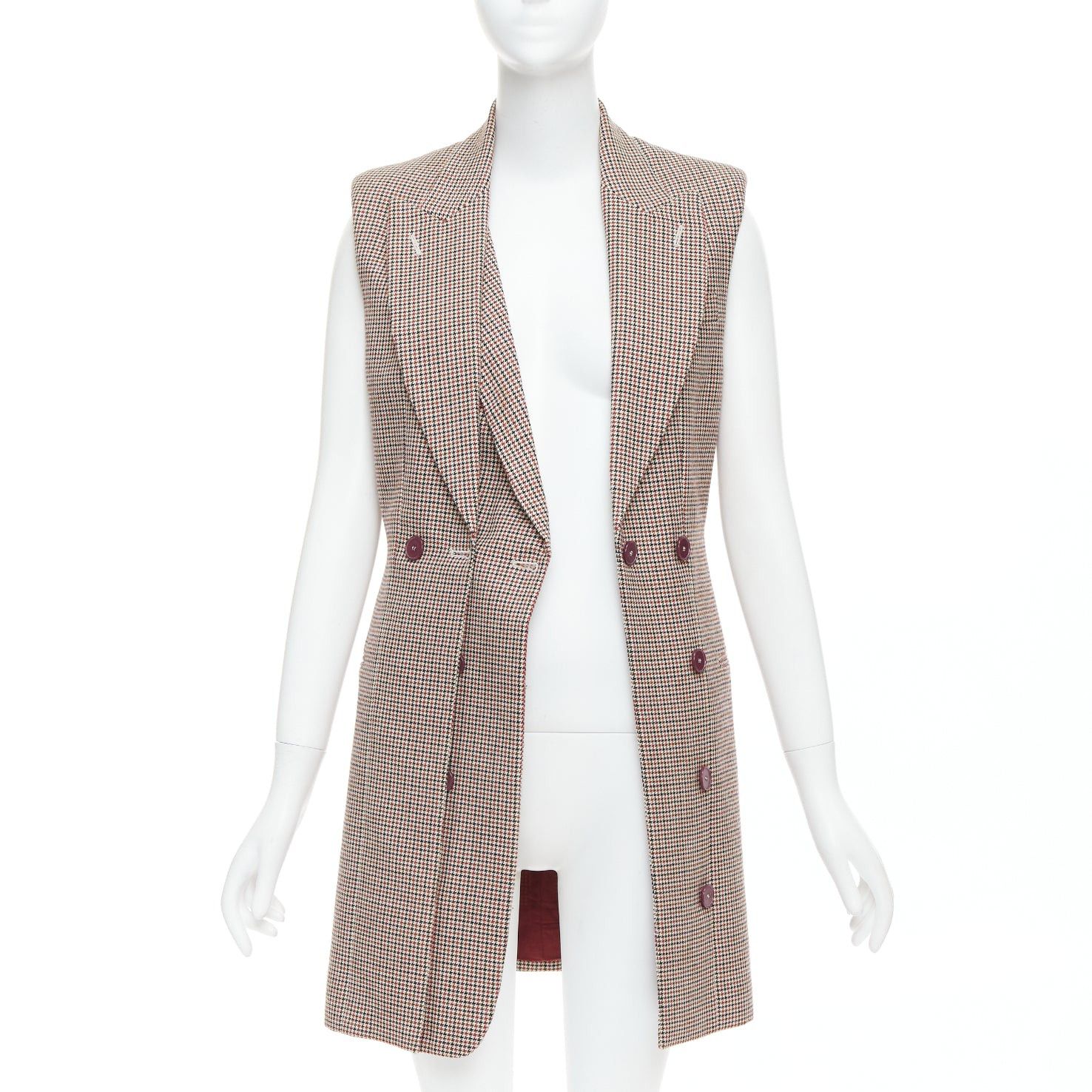 Stella McCartney STELLA MCCARTNEY 2017 burgundy houndstooth double collar blazer dress IT40 S Size S / US 4 / IT 40 - 3 Thumbnail