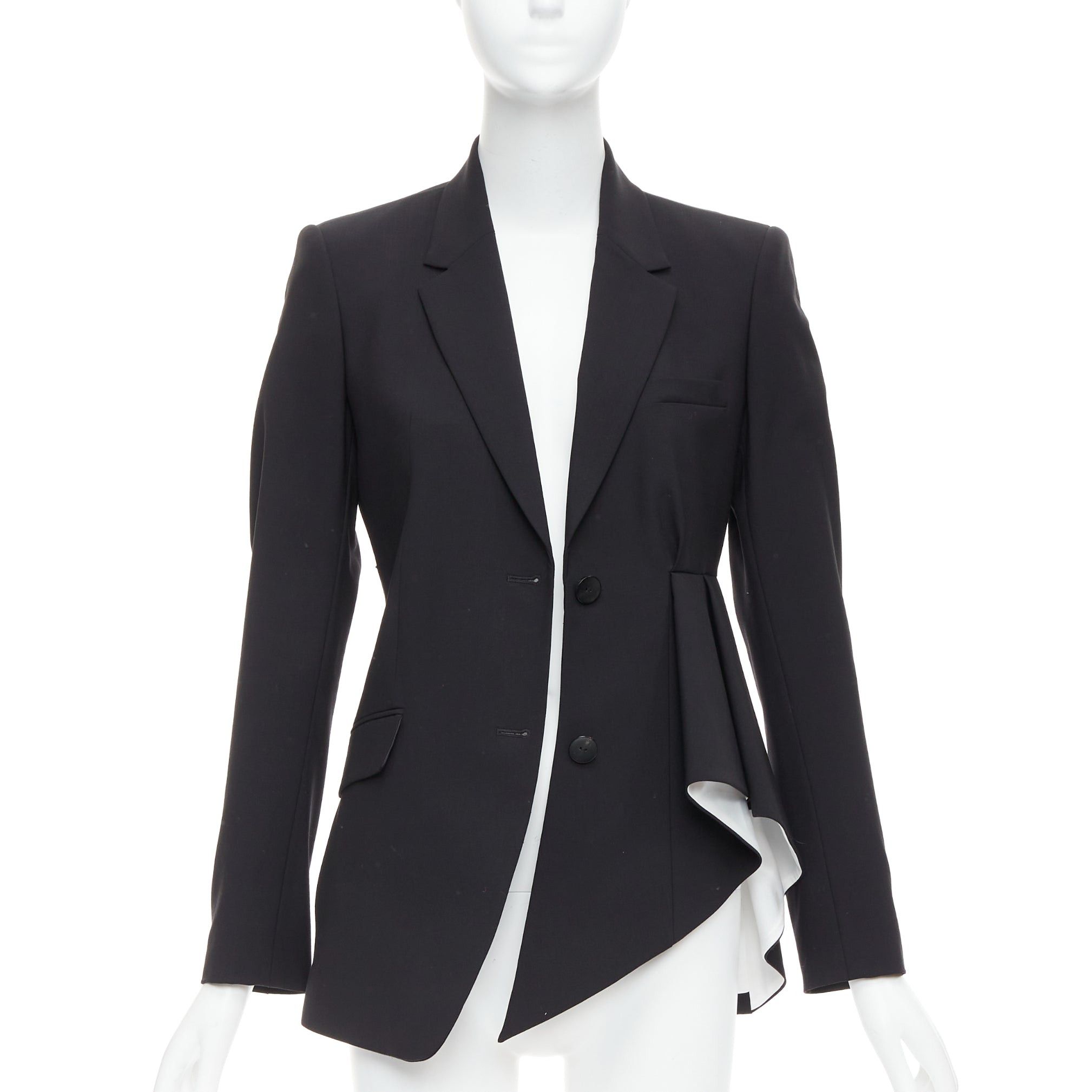 Theory THEORY black virgin wool blend cascade drape pleated side blazer US2 S Size S / US 4 / IT 40 - 3 Thumbnail