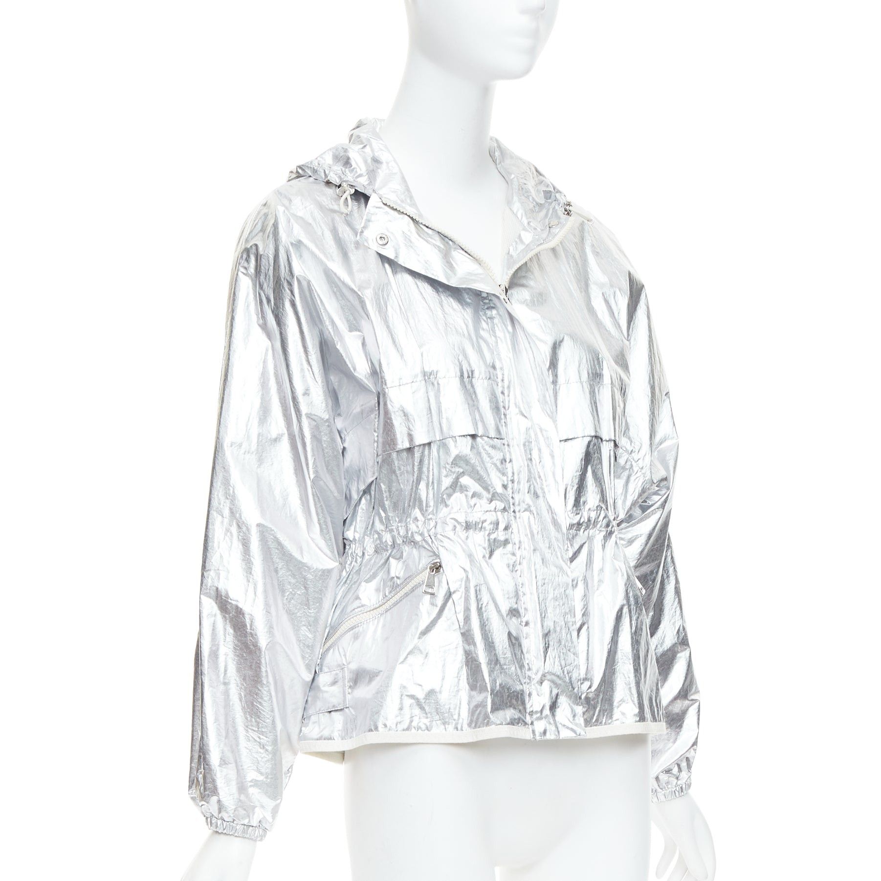 Moncler MONCLER silver coated cotton ruched waist hooded windbreaker Sz2 Size M / US 6-8 / IT 42-44 - 4 Thumbnail