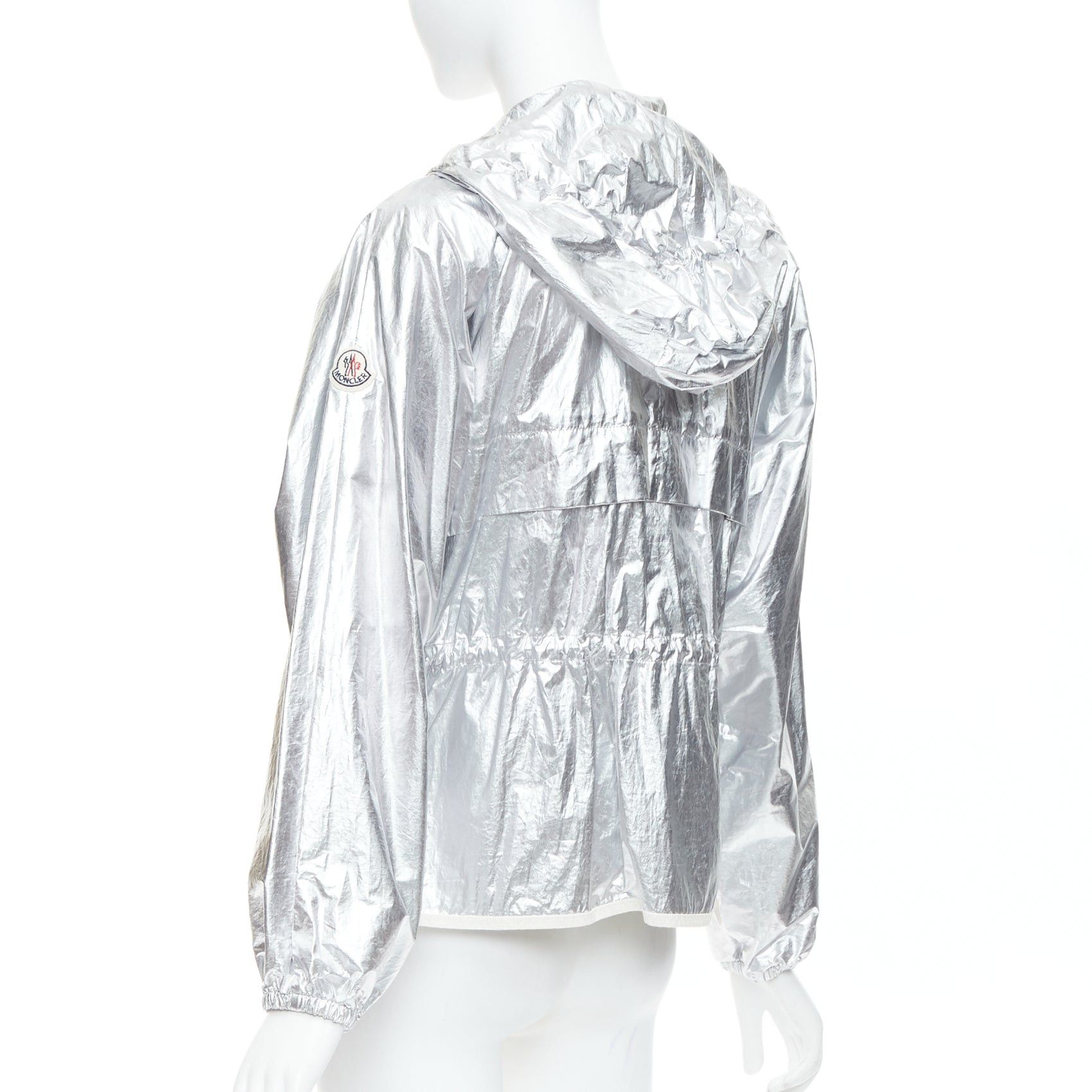 Moncler MONCLER silver coated cotton ruched waist hooded windbreaker Sz2 Size M / US 6-8 / IT 42-44 - 7 Thumbnail