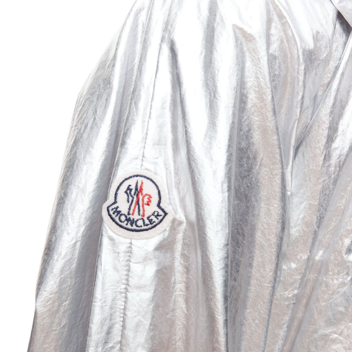 Moncler MONCLER silver coated cotton ruched waist hooded windbreaker Sz2 Size M / US 6-8 / IT 42-44 - 2 Thumbnail