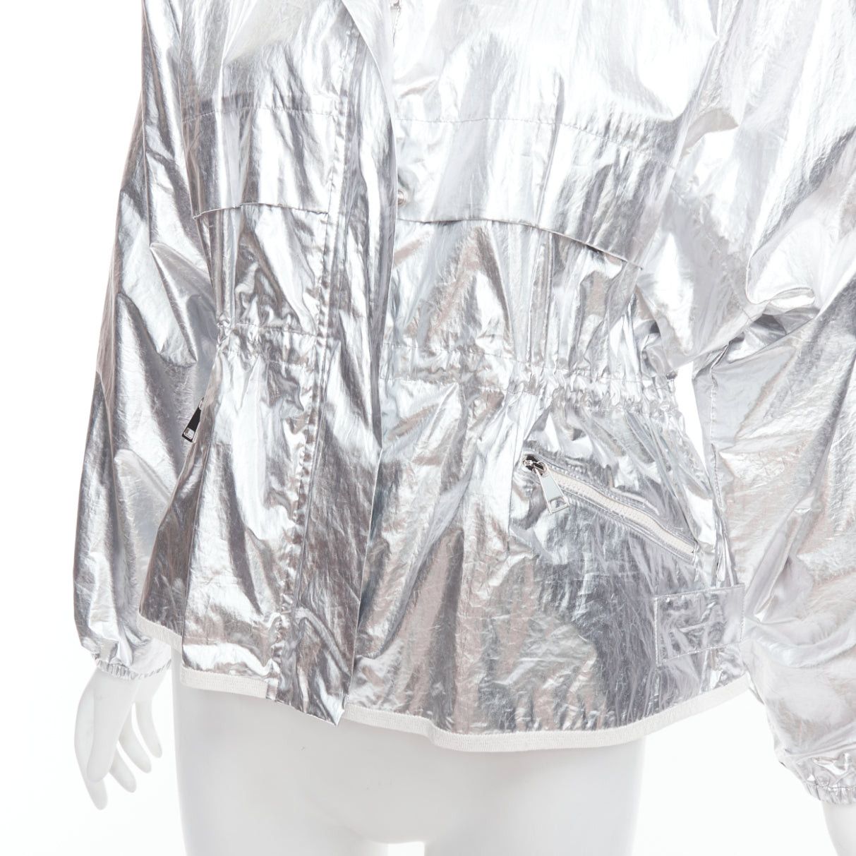 Moncler MONCLER silver coated cotton ruched waist hooded windbreaker Sz2 Size M / US 6-8 / IT 42-44 - 8 Thumbnail