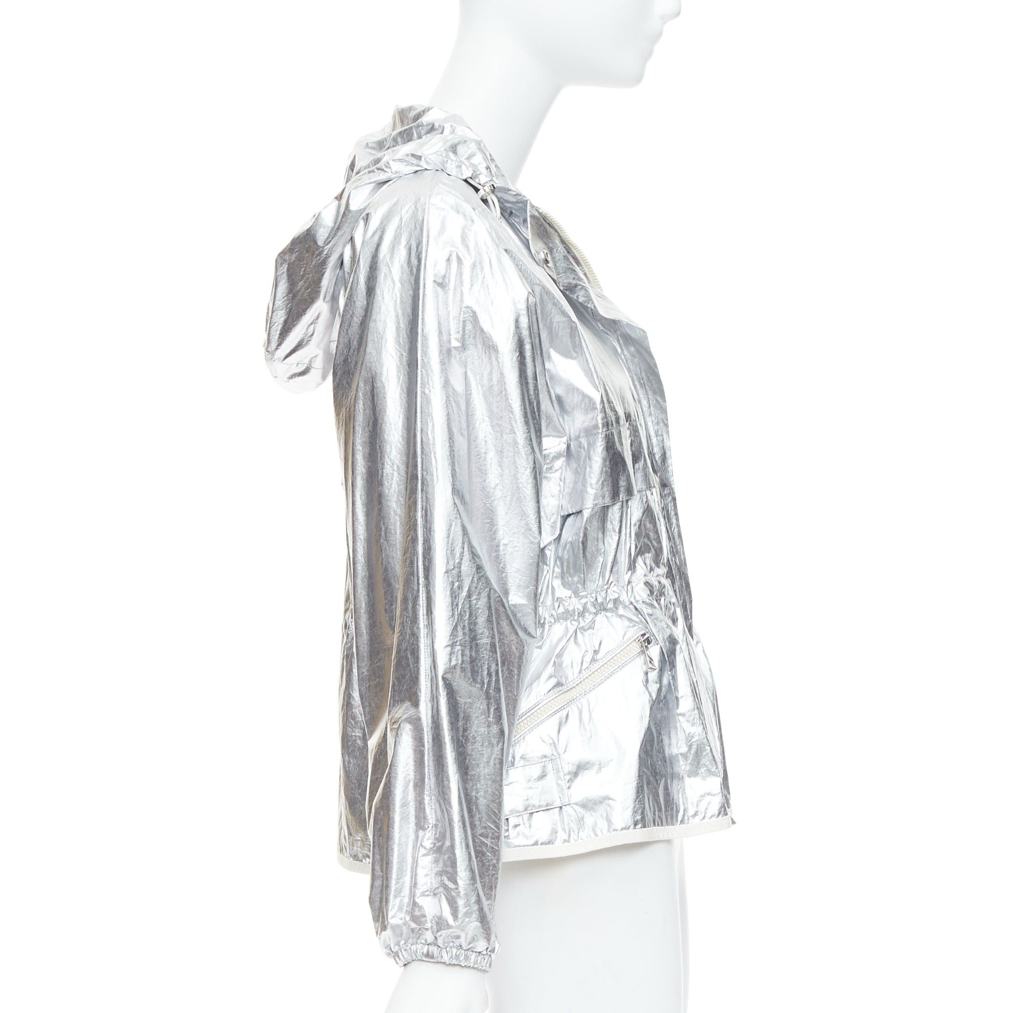 Moncler MONCLER silver coated cotton ruched waist hooded windbreaker Sz2 Size M / US 6-8 / IT 42-44 - 5 Thumbnail