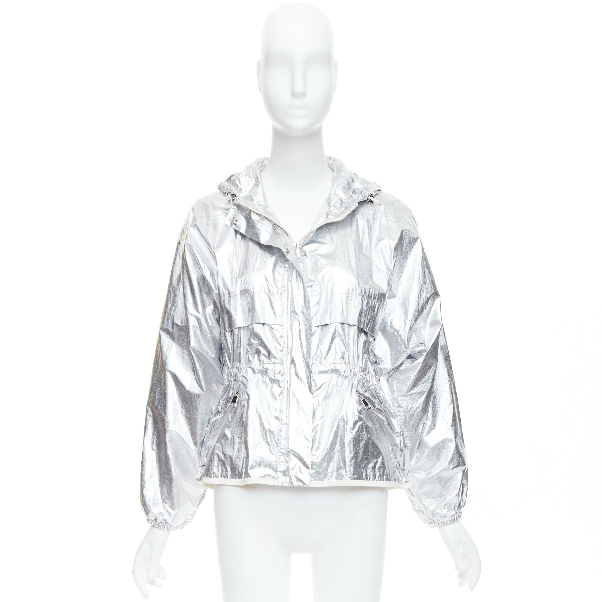 Moncler MONCLER silver coated cotton ruched waist hooded windbreaker Sz2 Size M / US 6-8 / IT 42-44 - 10 Thumbnail