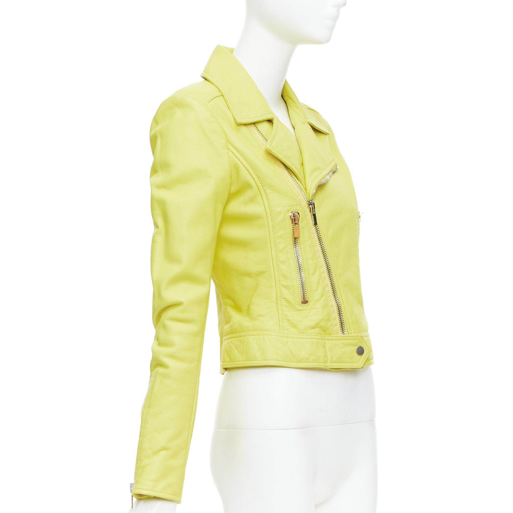 Balenciaga BALENCIAGA 2014 yellow lambskin leather crop biker jacket FR38 M Size M / US 6-8 / IT 42-44 - 4 Thumbnail