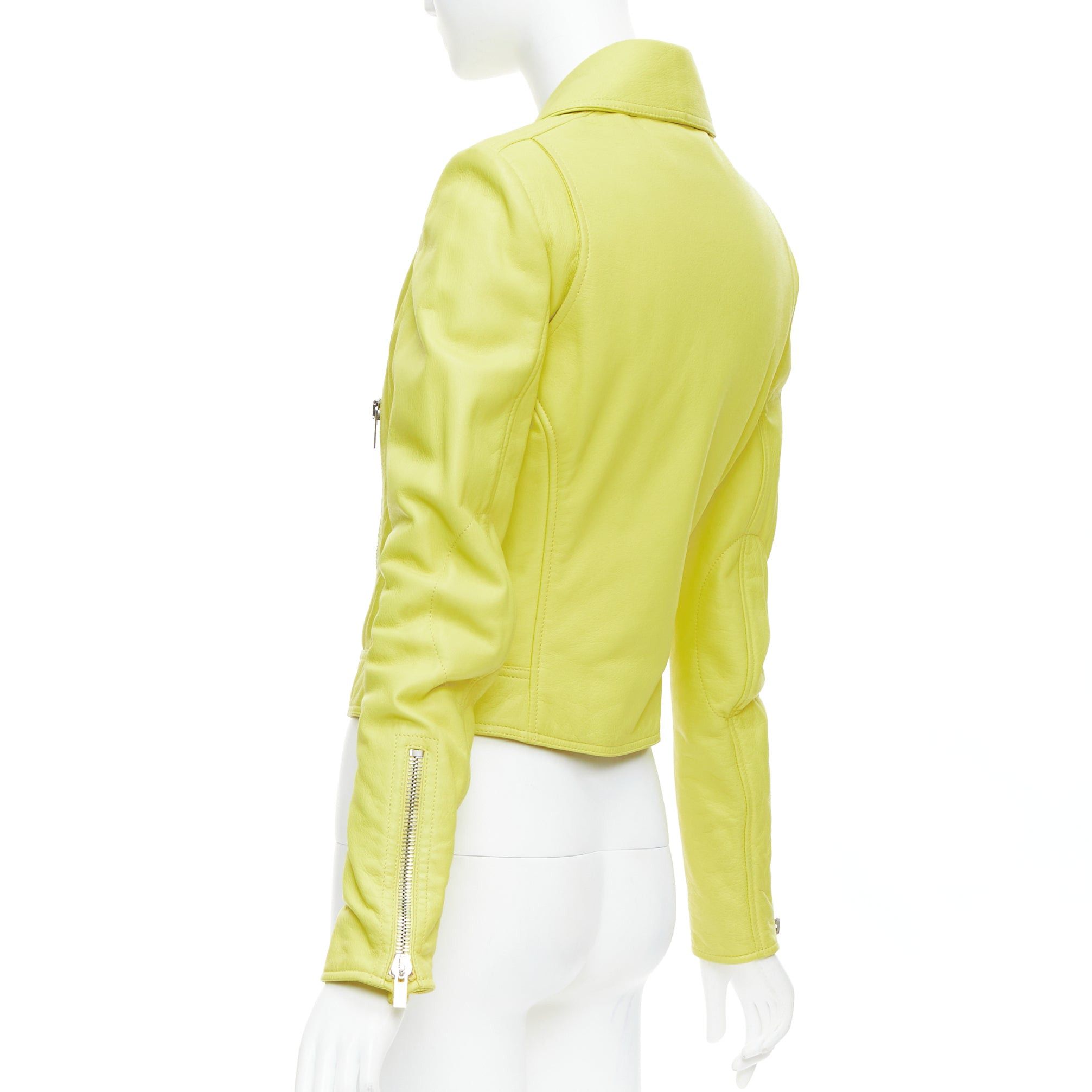 Balenciaga BALENCIAGA 2014 yellow lambskin leather crop biker jacket FR38 M Size M / US 6-8 / IT 42-44 - 7 Thumbnail