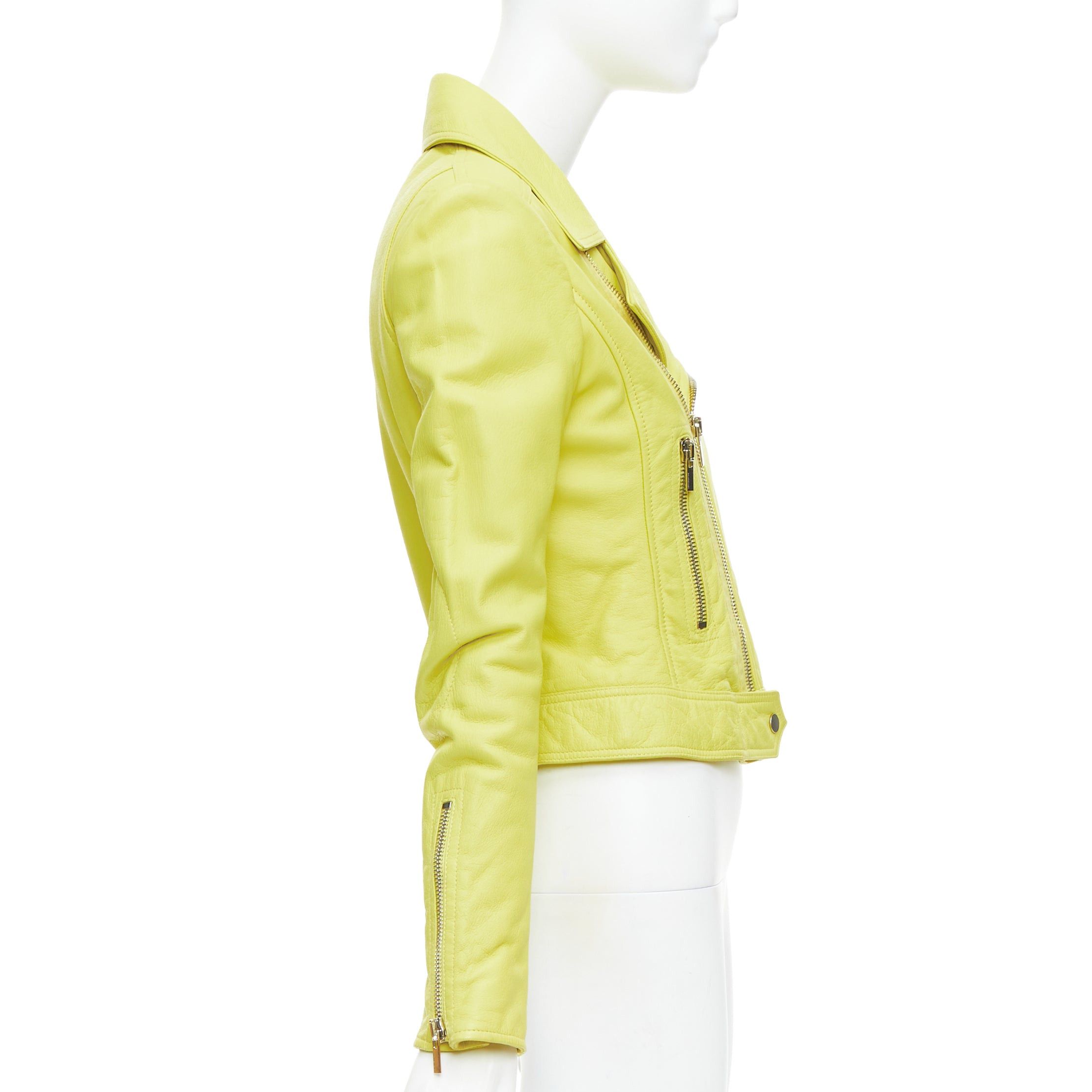 Balenciaga BALENCIAGA 2014 yellow lambskin leather crop biker jacket FR38 M Size M / US 6-8 / IT 42-44 - 5 Thumbnail