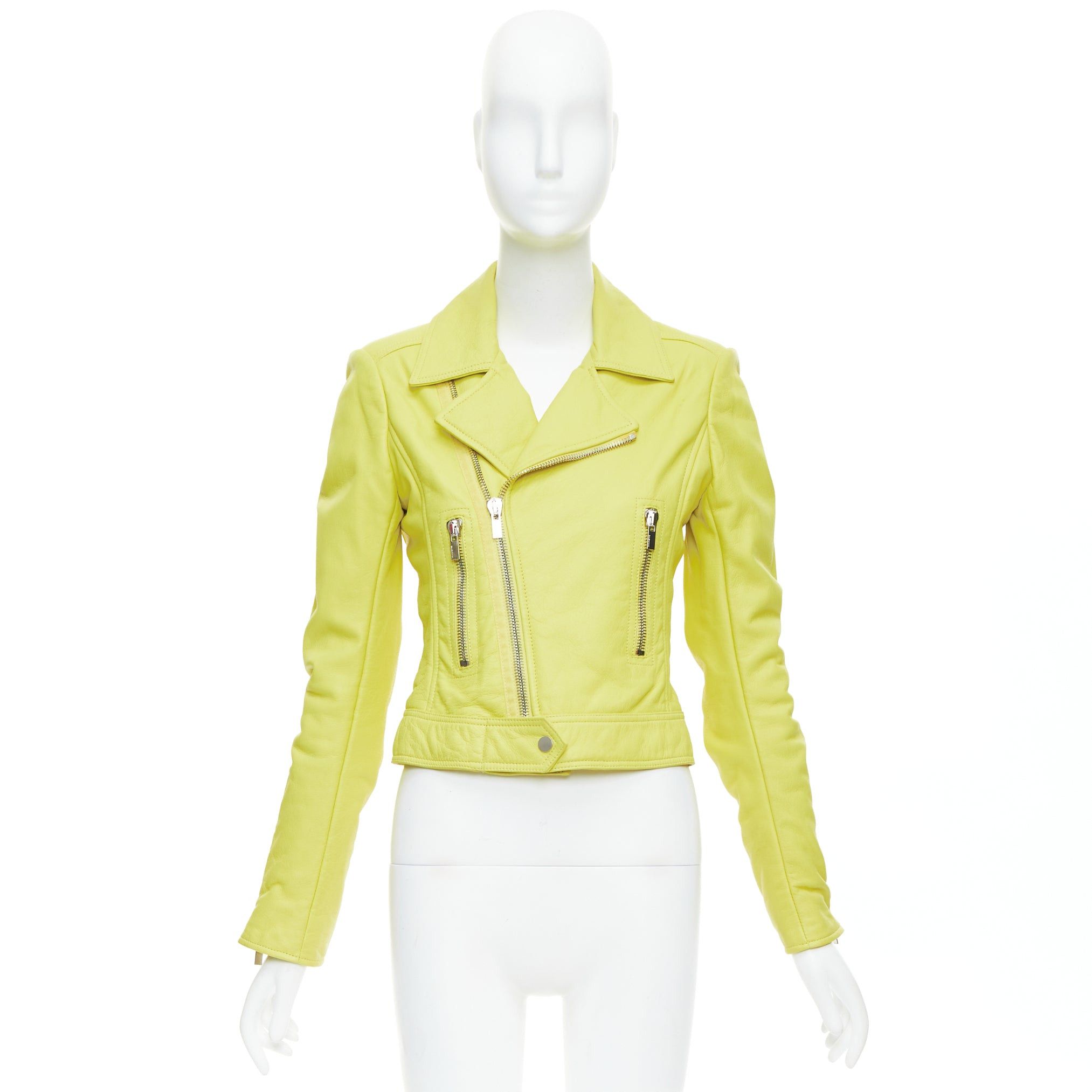 Balenciaga BALENCIAGA 2014 yellow lambskin leather crop biker jacket FR38 M Size M / US 6-8 / IT 42-44 - 10 Thumbnail