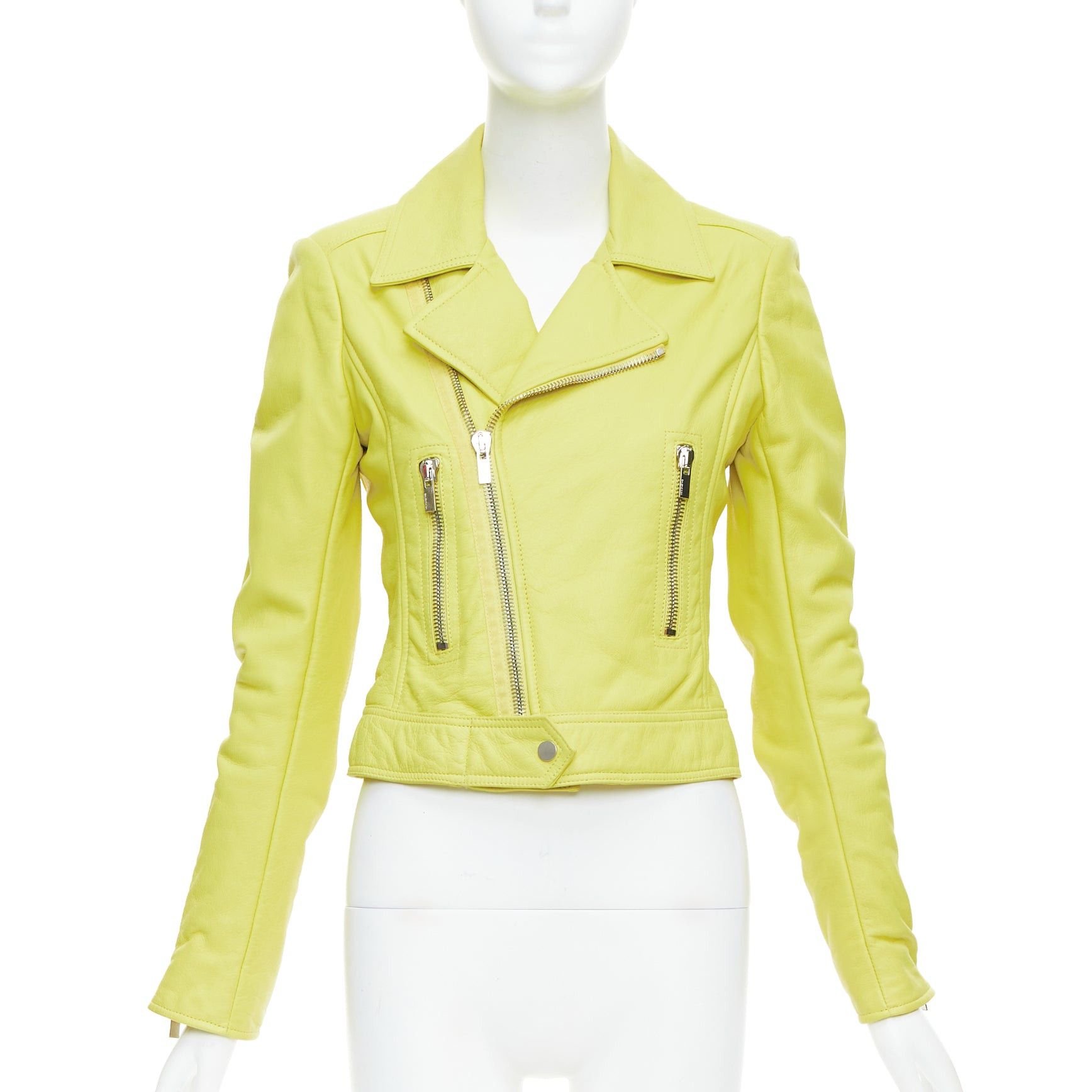 Balenciaga BALENCIAGA 2014 yellow lambskin leather crop biker jacket FR38 M Size M / US 6-8 / IT 42-44 - 3 Thumbnail