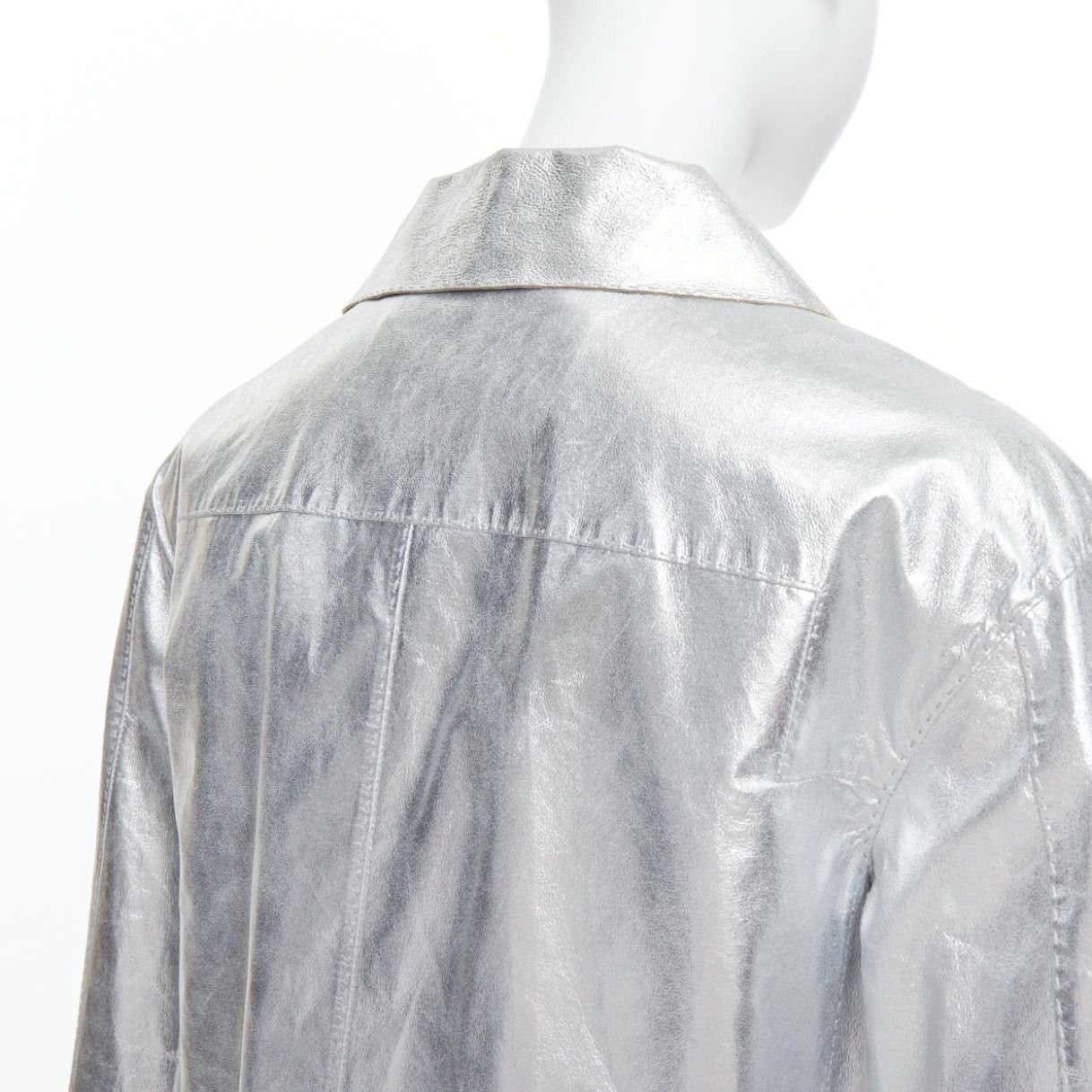 Louis Vuitton LOUIS VUITTON Marc Jacobs metallic silver leather crystal button jacket FR36 S Size S / US 4 / IT 40 - 8 Thumbnail