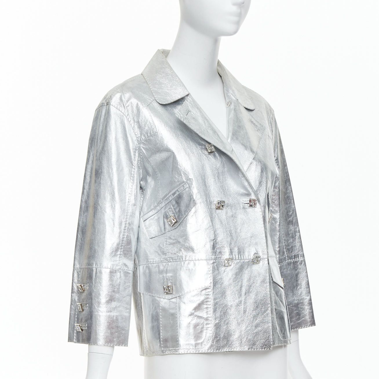Louis Vuitton LOUIS VUITTON Marc Jacobs metallic silver leather crystal button jacket FR36 S Size S / US 4 / IT 40 - 4 Thumbnail