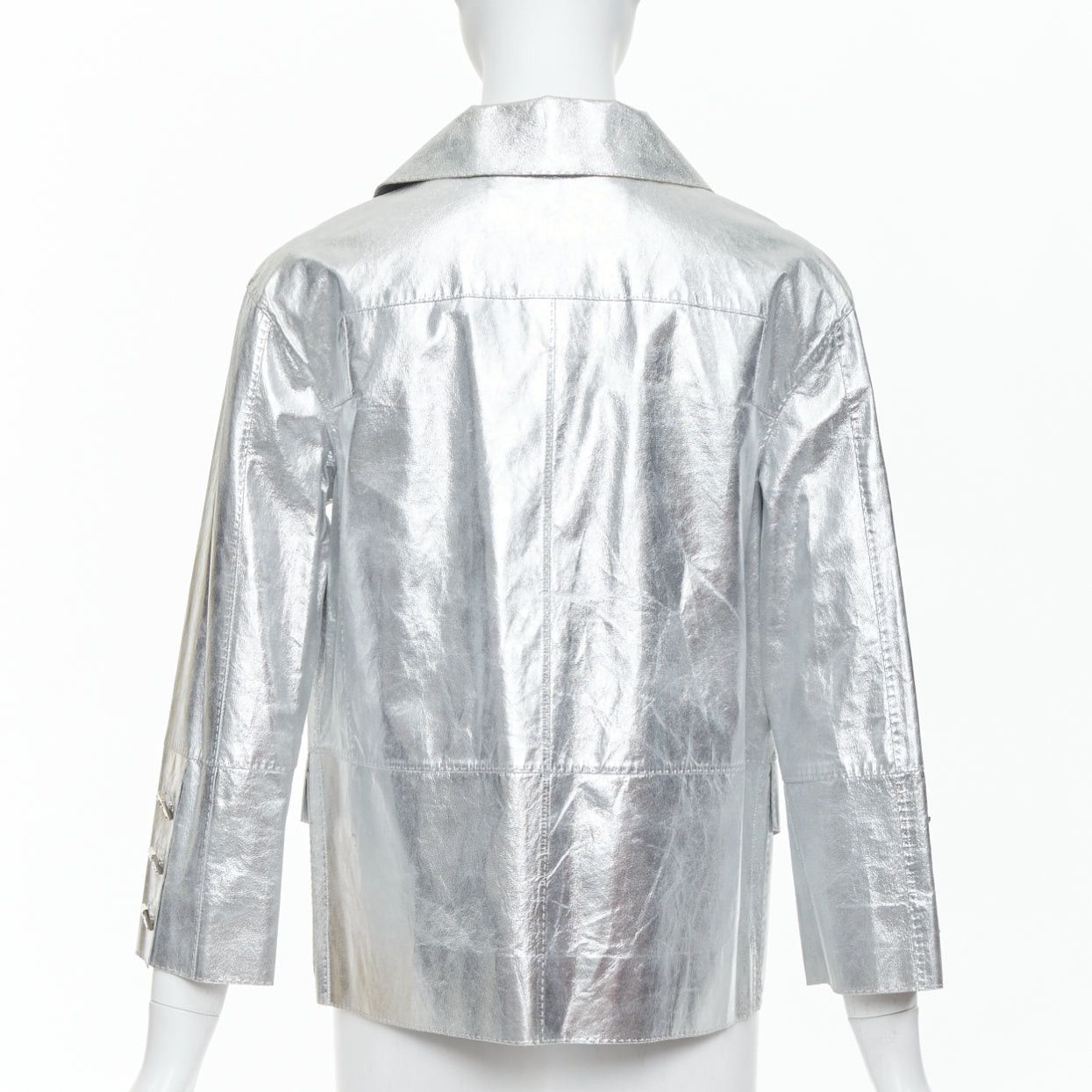 Louis Vuitton LOUIS VUITTON Marc Jacobs metallic silver leather crystal button jacket FR36 S Size S / US 4 / IT 40 - 6 Thumbnail