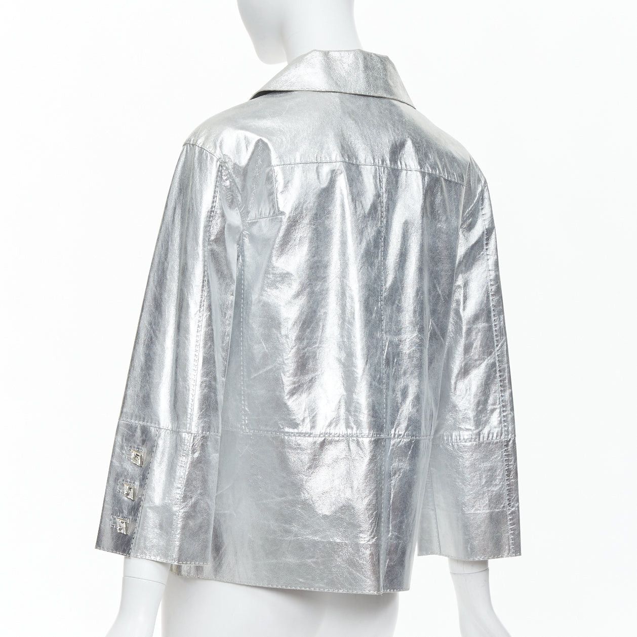 Louis Vuitton LOUIS VUITTON Marc Jacobs metallic silver leather crystal button jacket FR36 S Size S / US 4 / IT 40 - 7 Thumbnail