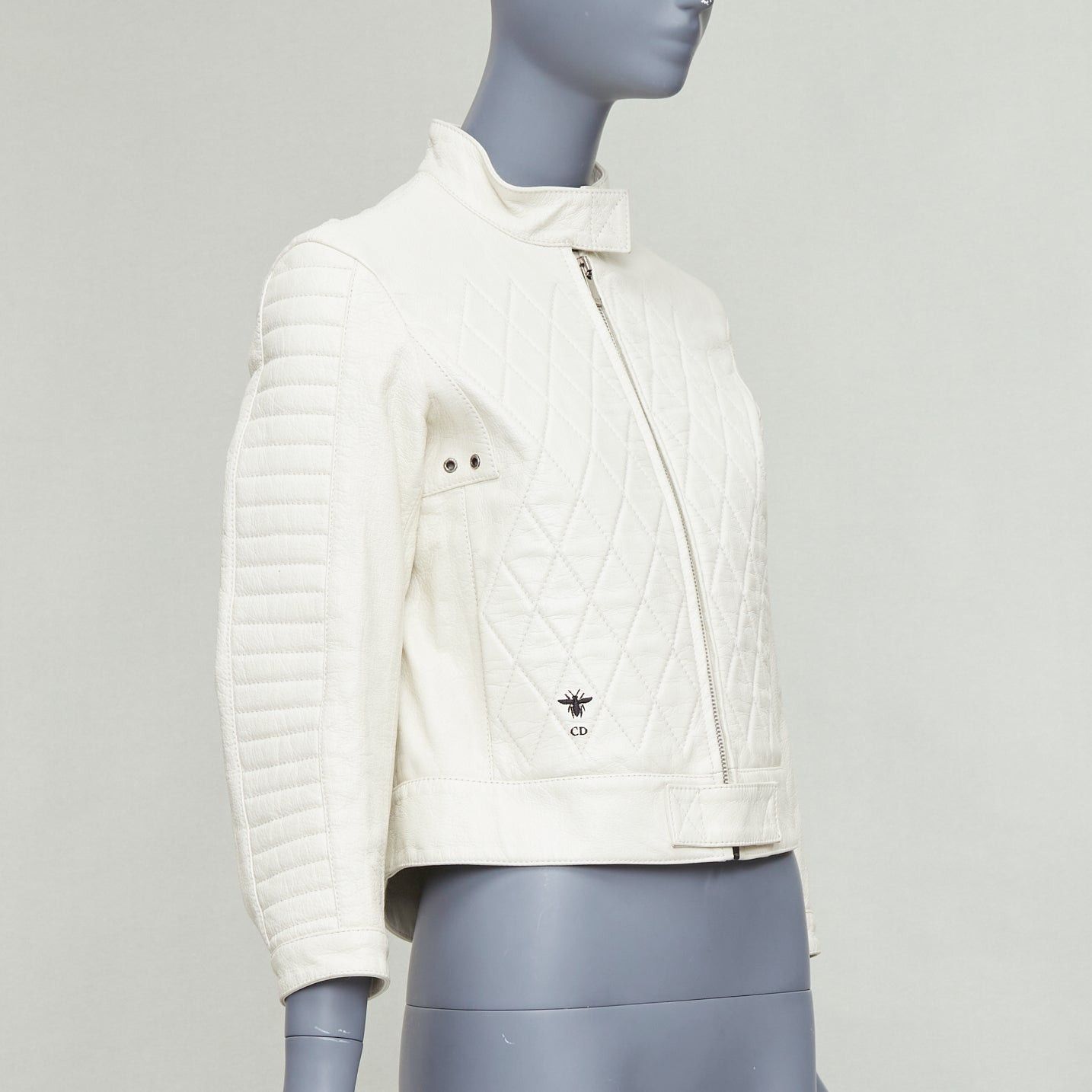 Dior DIOR Runway cream goat leather CD bee quilted biker jacket FR38 M Size M / US 6-8 / IT 42-44 - 4 Thumbnail