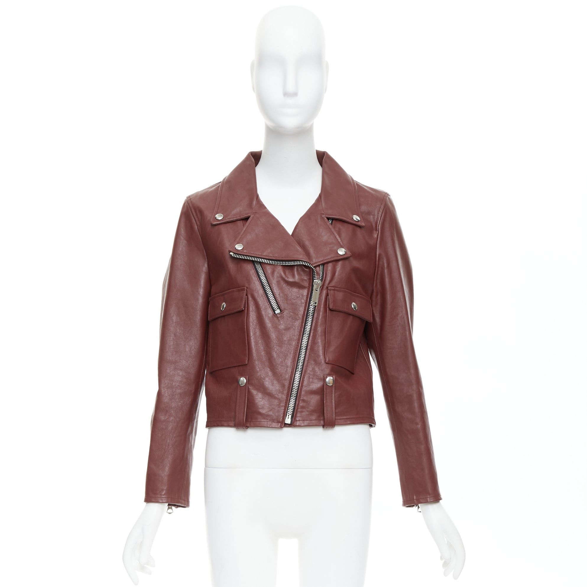 Golden Goose GOLDEN GOOSE Life burgundy calfskin leather cropped biker jacket M Size M / US 6-8 / IT 42-44 - 10 Thumbnail