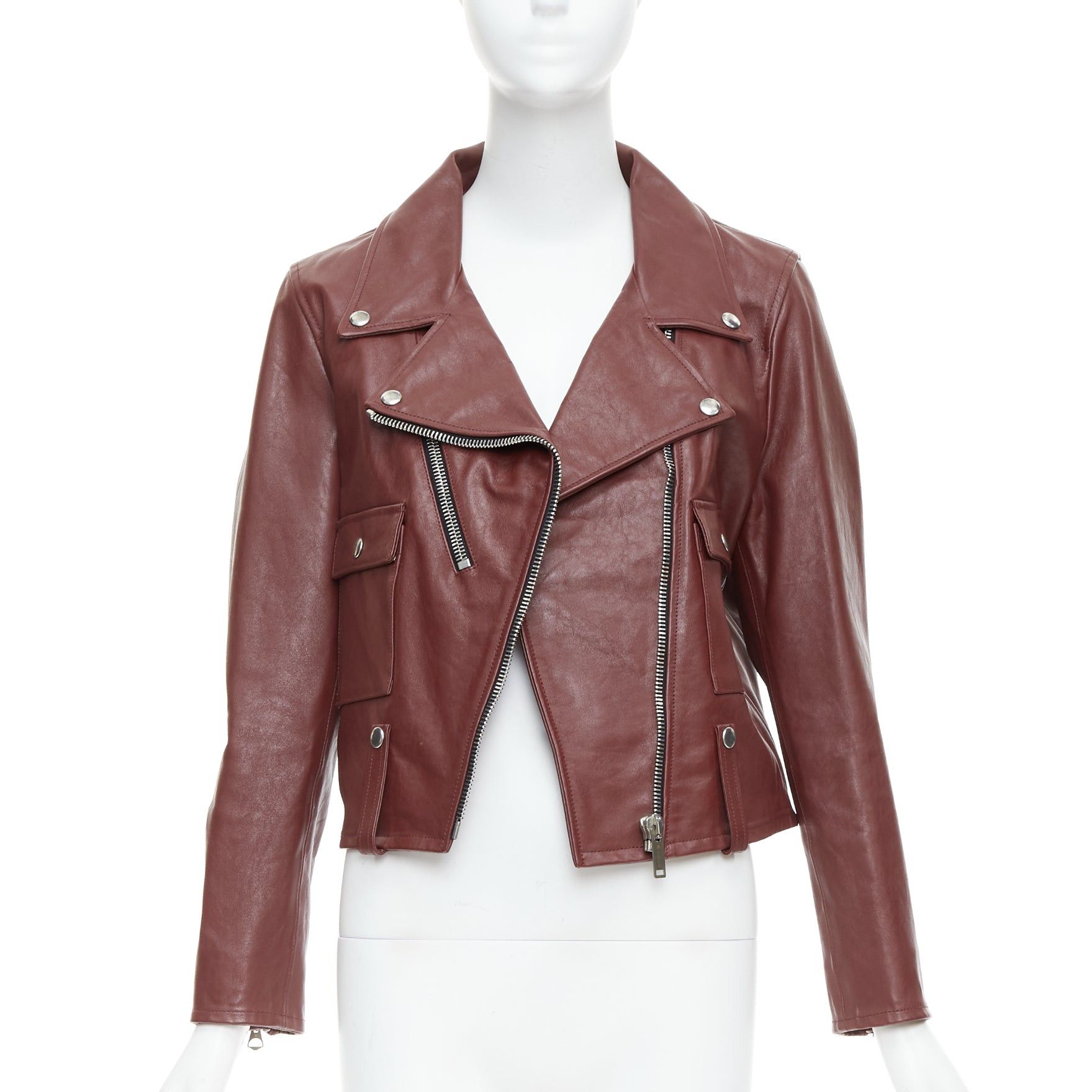Golden Goose GOLDEN GOOSE Life burgundy calfskin leather cropped biker jacket M Size M / US 6-8 / IT 42-44 - 2 Thumbnail
