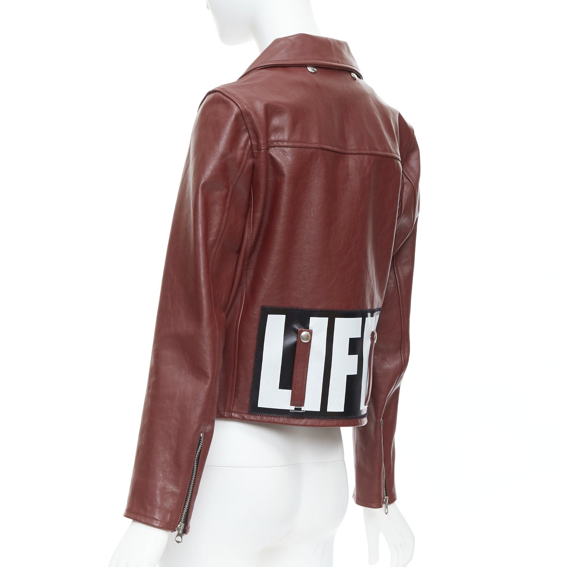 Golden Goose GOLDEN GOOSE Life burgundy calfskin leather cropped biker jacket M Size M / US 6-8 / IT 42-44 - 6 Thumbnail
