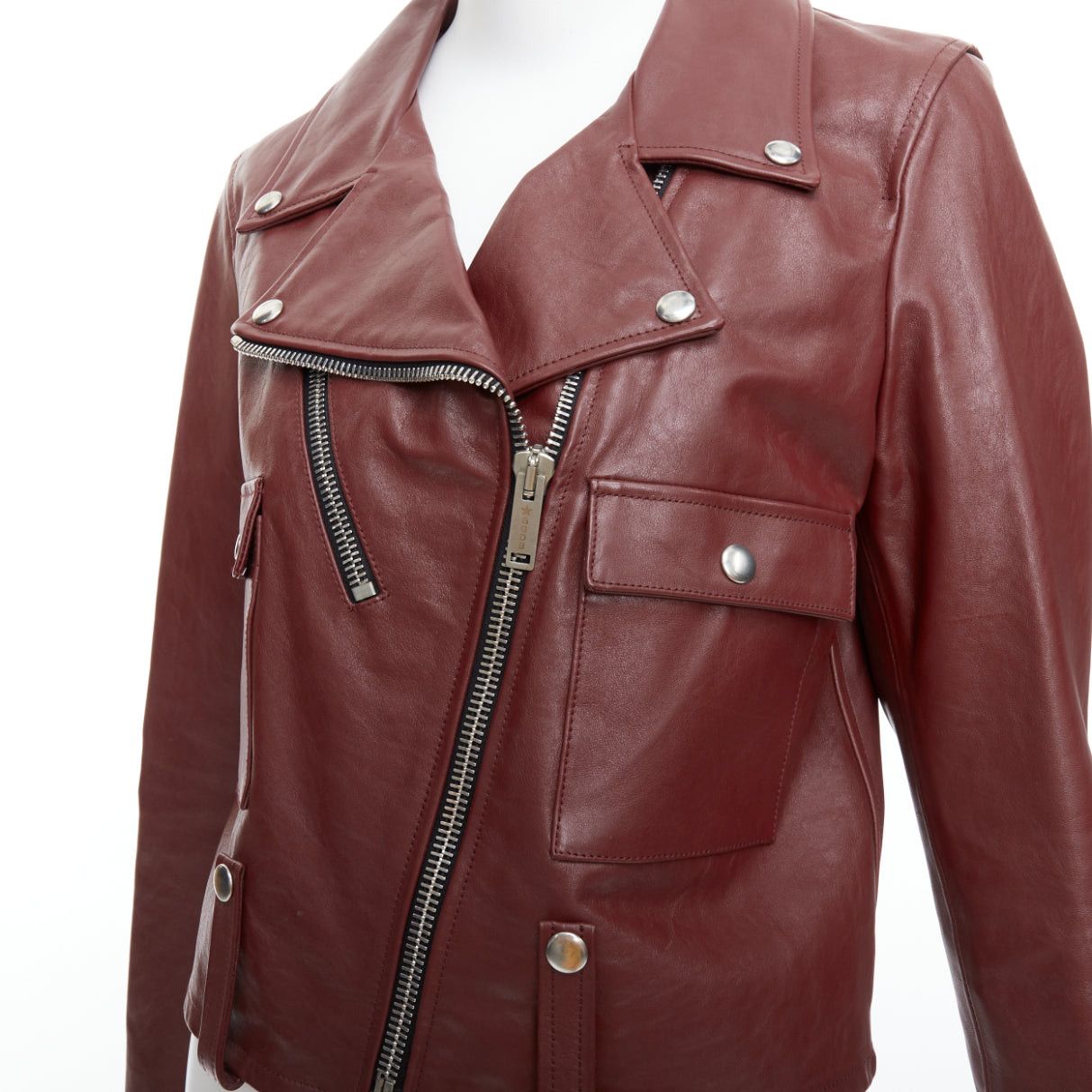 Golden Goose GOLDEN GOOSE Life burgundy calfskin leather cropped biker jacket M Size M / US 6-8 / IT 42-44 - 8 Thumbnail