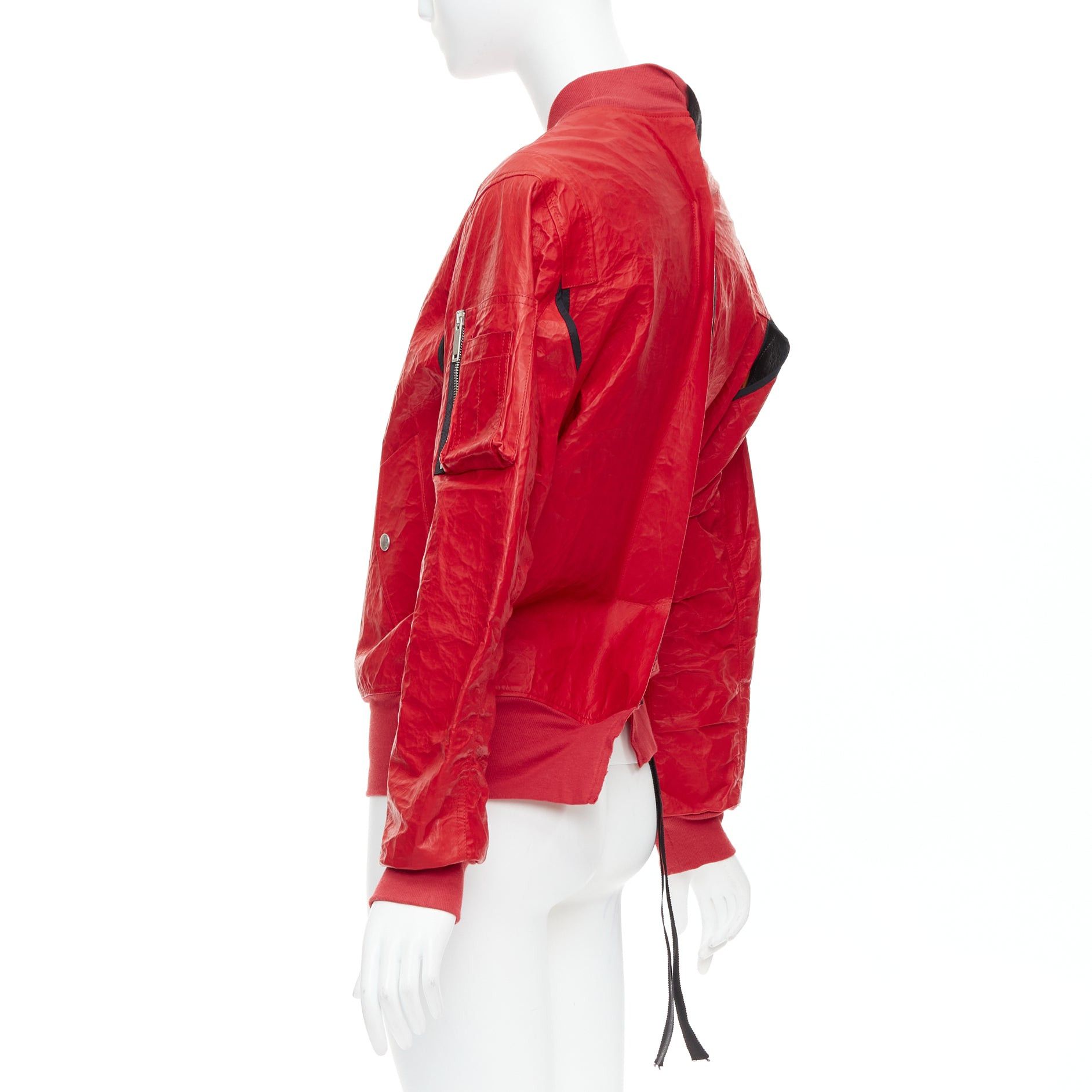 Unravel Project UNRAVELPROJECT red leather tyvek orange nylon lined bomber jacket IT38 XS Size M / US 6-8 / IT 42-44 - 7 Thumbnail