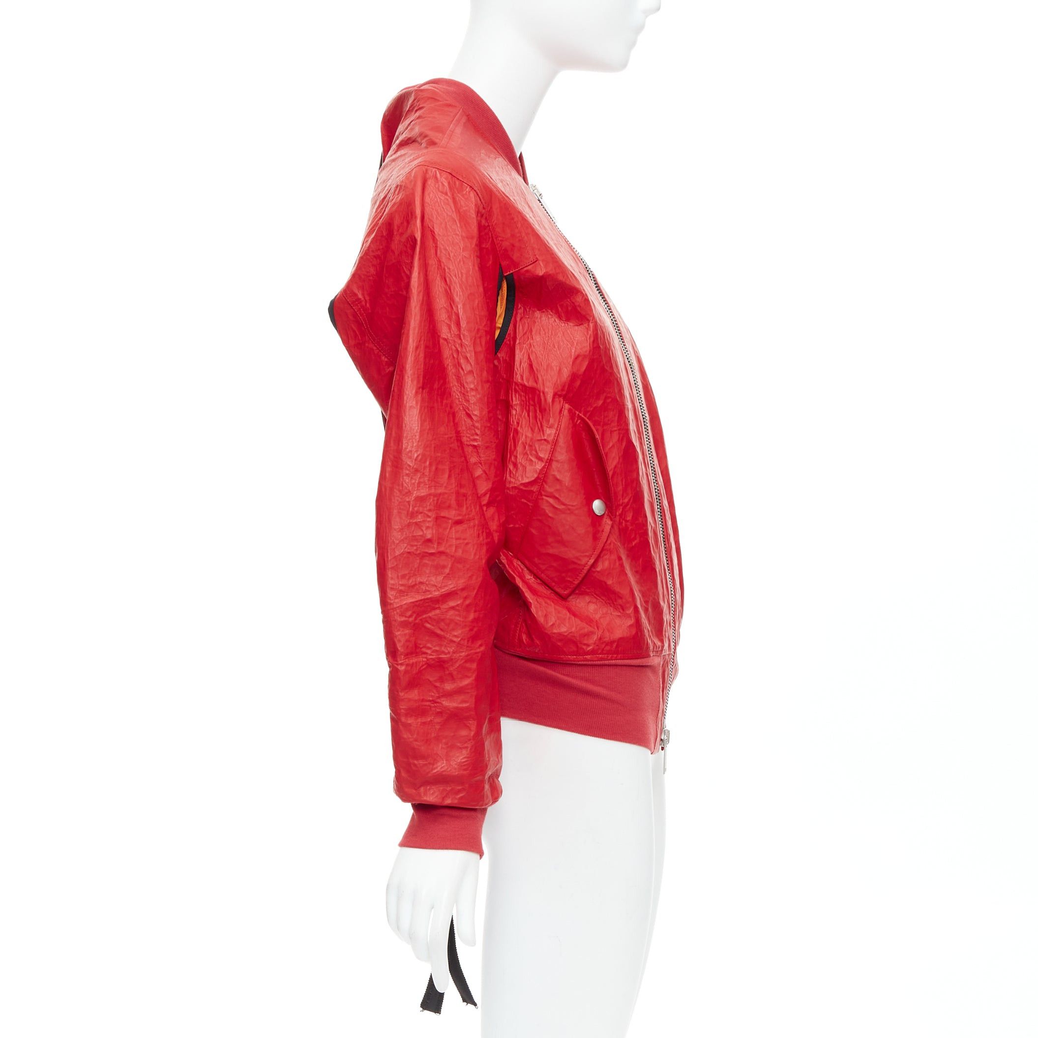 Unravel Project UNRAVELPROJECT red leather tyvek orange nylon lined bomber jacket IT38 XS Size M / US 6-8 / IT 42-44 - 5 Thumbnail