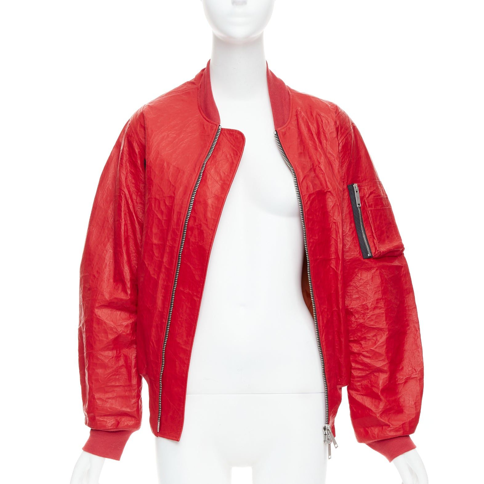 Unravel Project UNRAVELPROJECT red leather tyvek orange nylon lined bomber jacket IT38 XS Size M / US 6-8 / IT 42-44 - 3 Thumbnail
