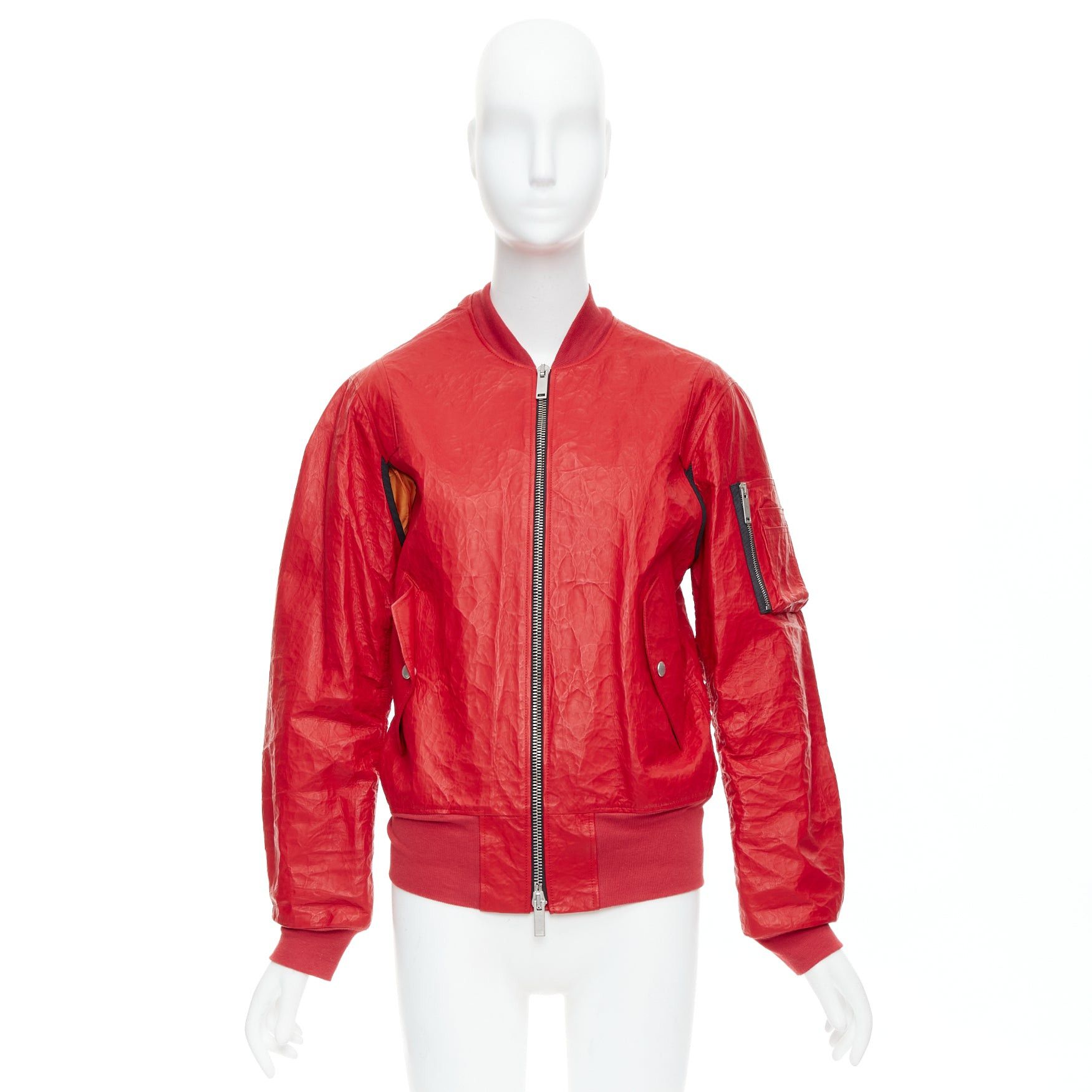 Unravel Project UNRAVELPROJECT red leather tyvek orange nylon lined bomber jacket IT38 XS Size M / US 6-8 / IT 42-44 - 10 Thumbnail
