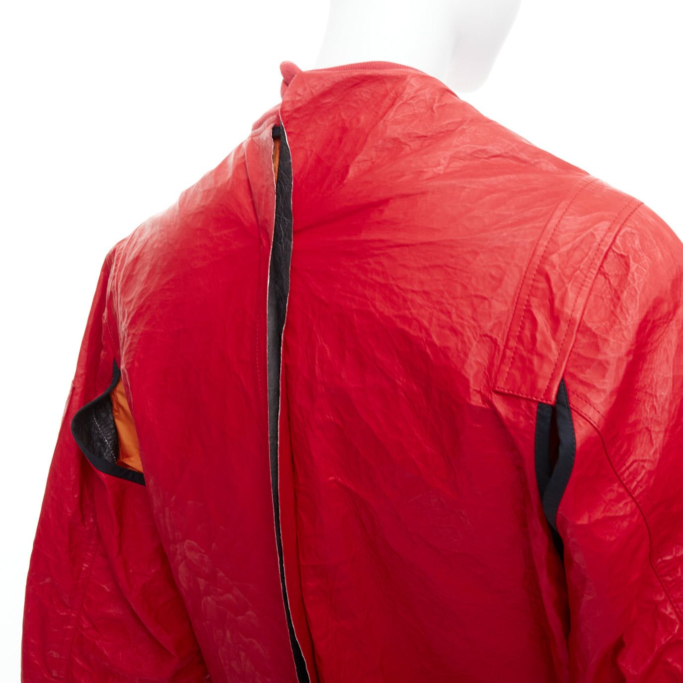 Unravel Project UNRAVELPROJECT red leather tyvek orange nylon lined bomber jacket IT38 XS Size M / US 6-8 / IT 42-44 - 8 Thumbnail